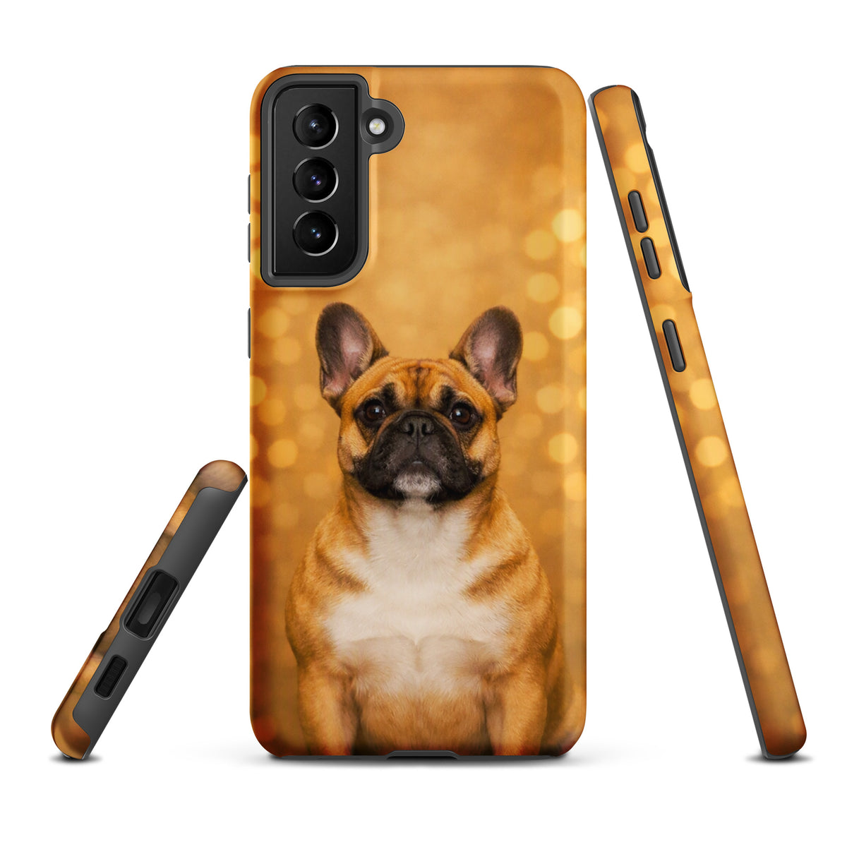 Phone Case for Samsung Galaxy with French Bulldog portrait on golden bokeh background