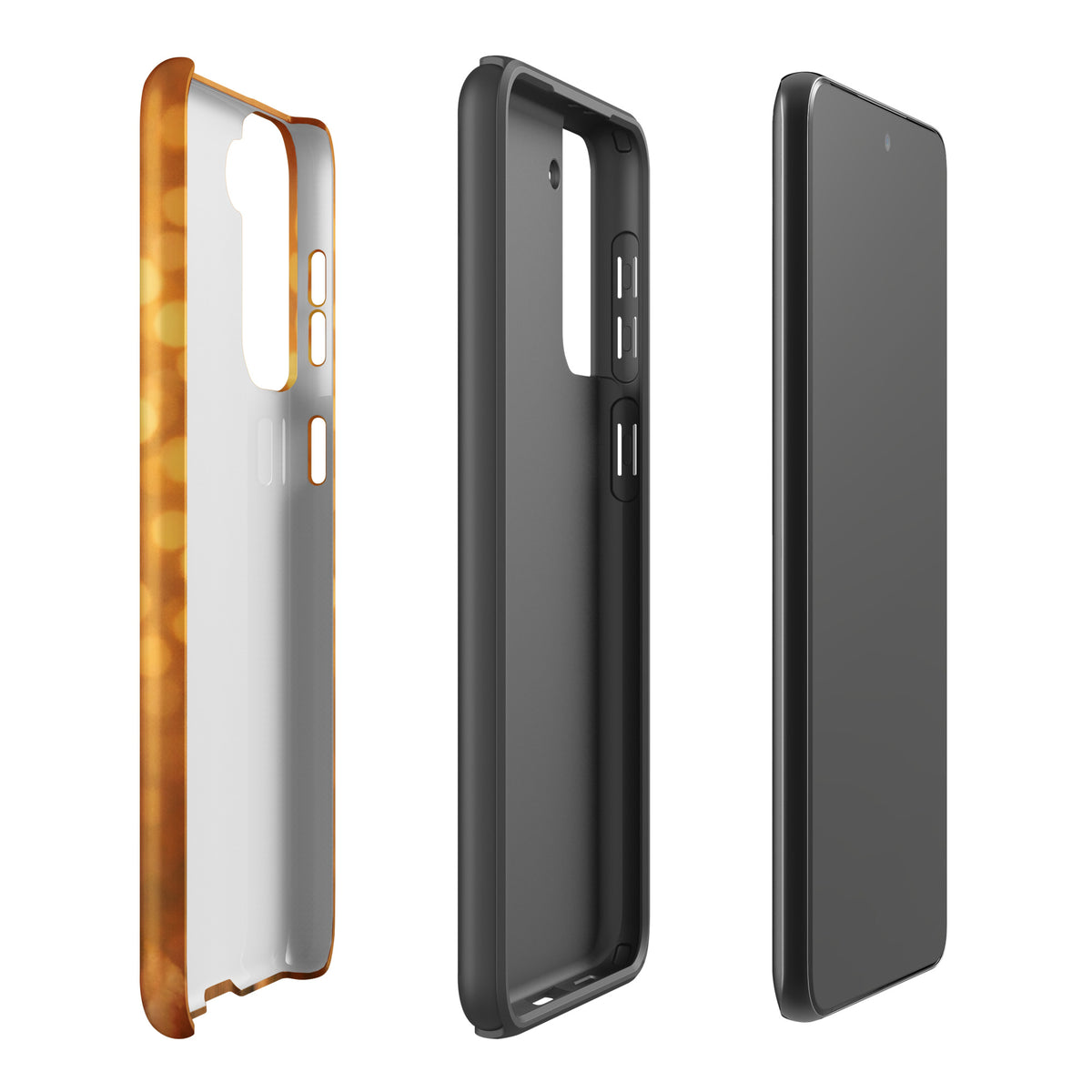 Phone Case for Samsung Galaxy with French Bulldog design showing case from three angles, highlighting bokeh background.