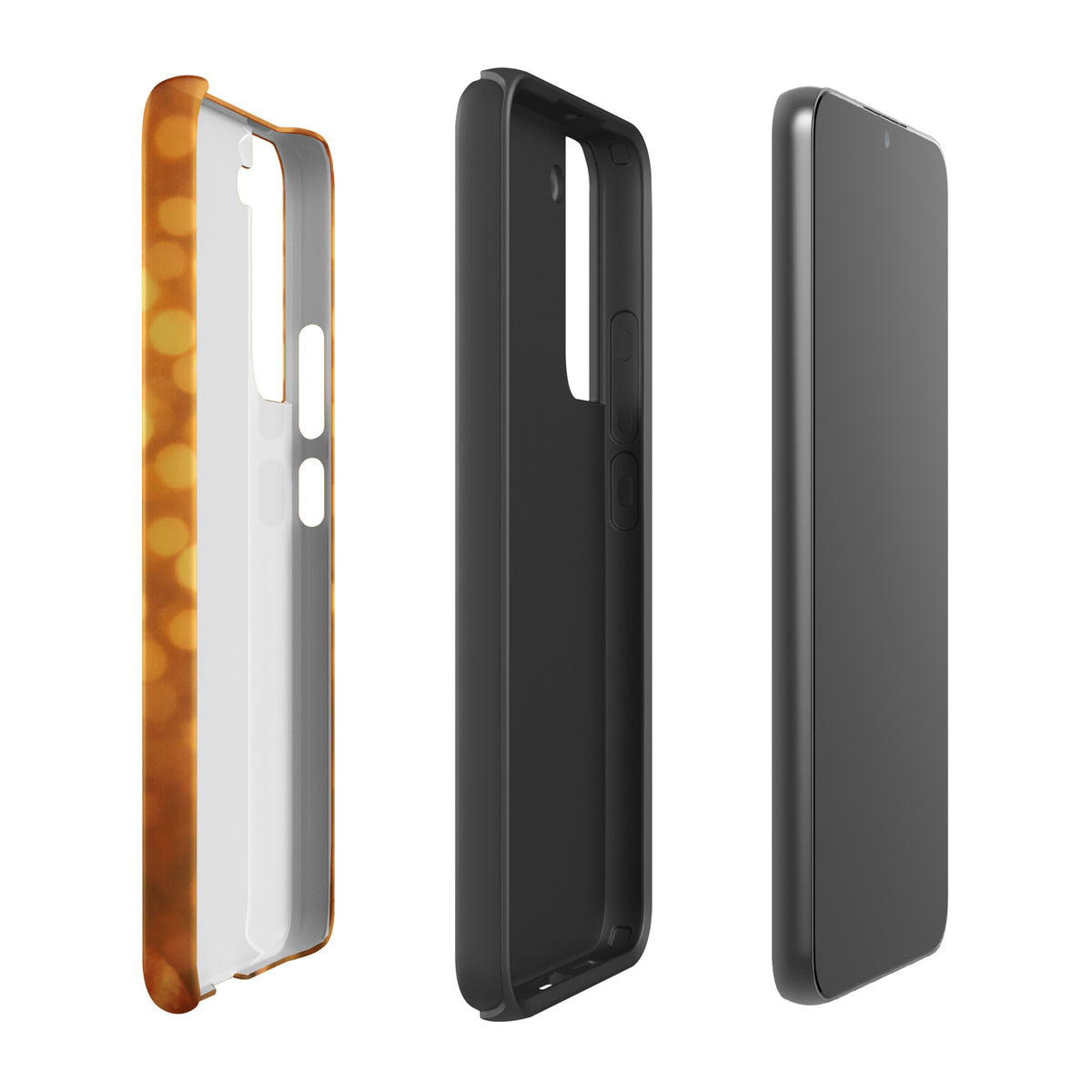 Phone Case for Samsung Galaxy featuring a French Bulldog portrait with a golden bokeh background, showcasing charm and sophistication.