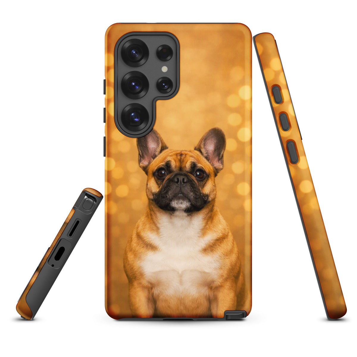 Phone Case for Samsung Galaxy with French Bulldog portrait and golden bokeh background