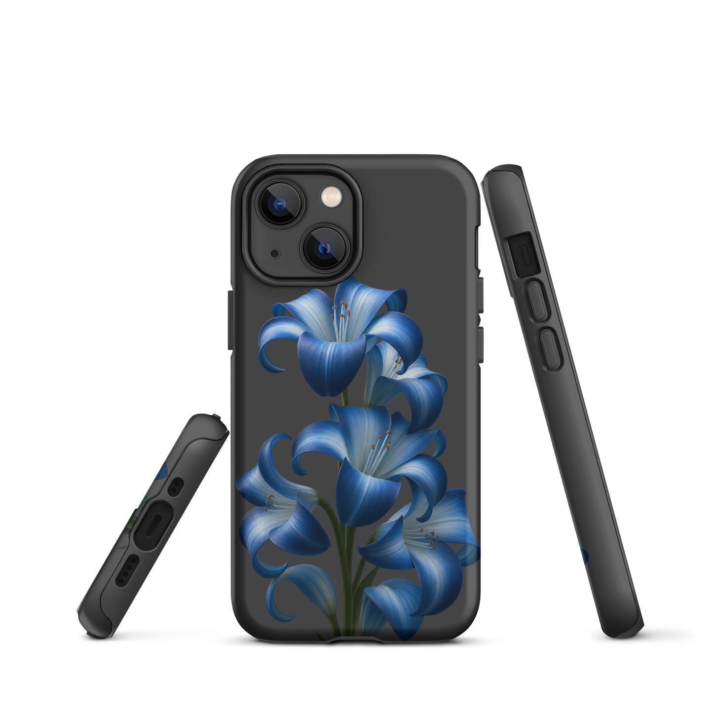Phone Case with blue lily bloom art for iPhone, featuring premium dual-layer protection and stylish floral design.