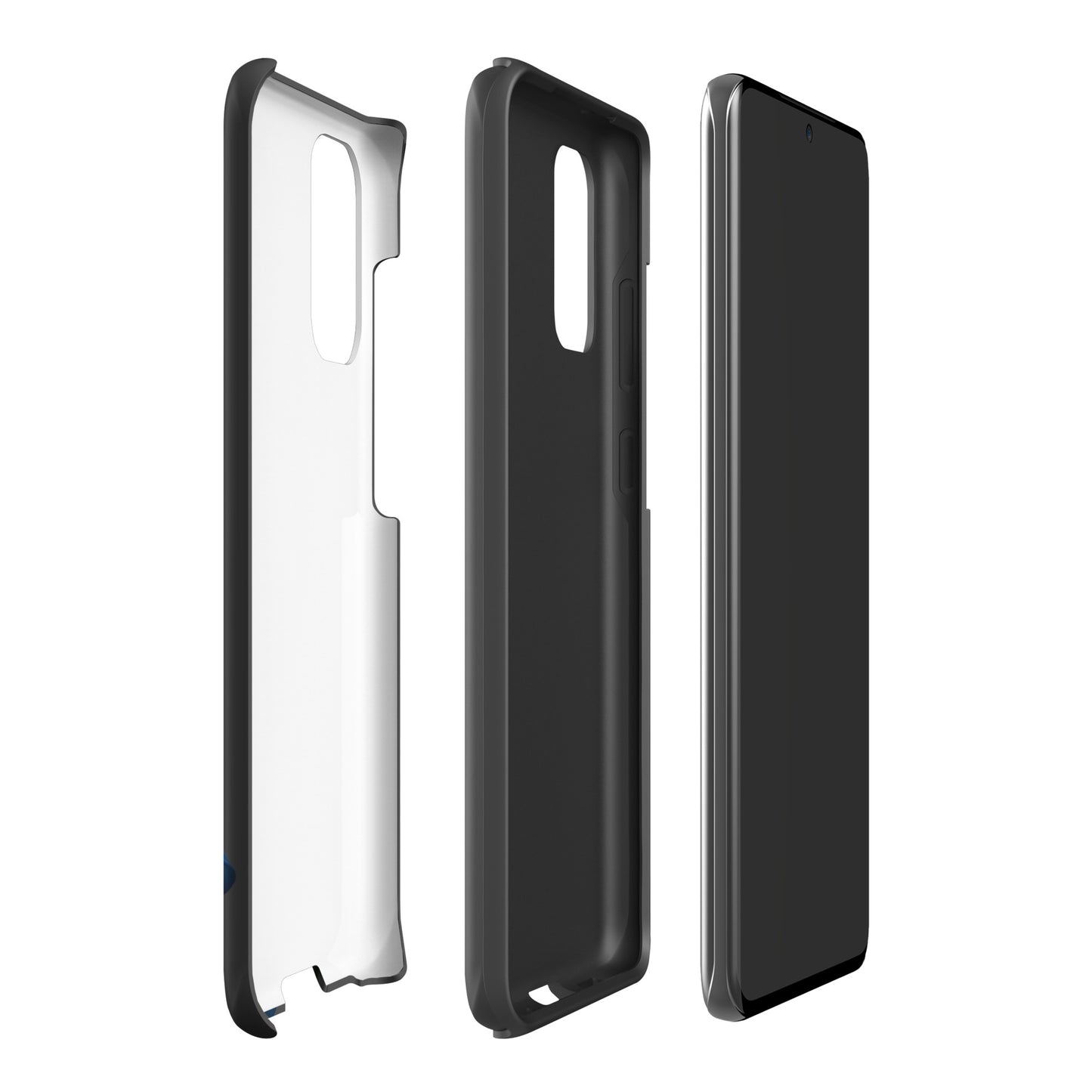 Exploded view of Phone Case for Samsung Galaxy showcasing blue lily bloom art and dual-layer protection.