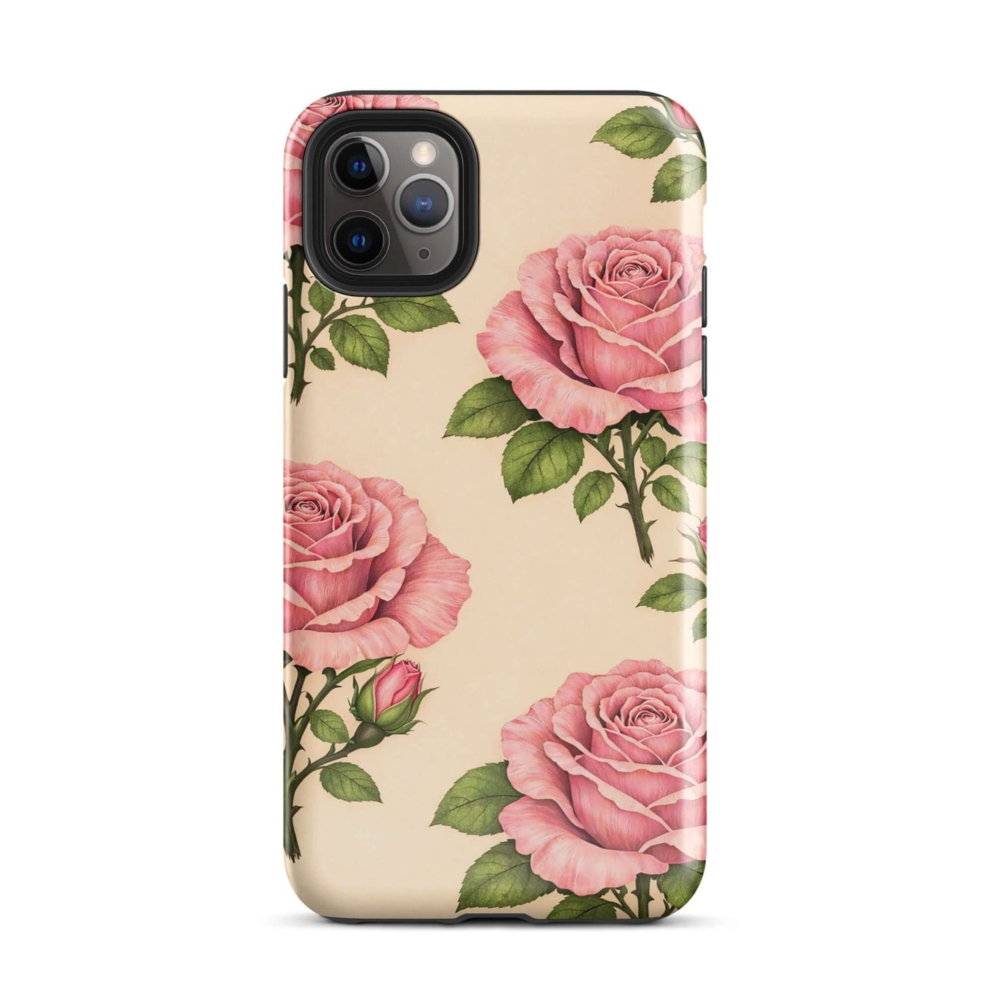 Phone Case with pink roses on cream background, iPhone protection