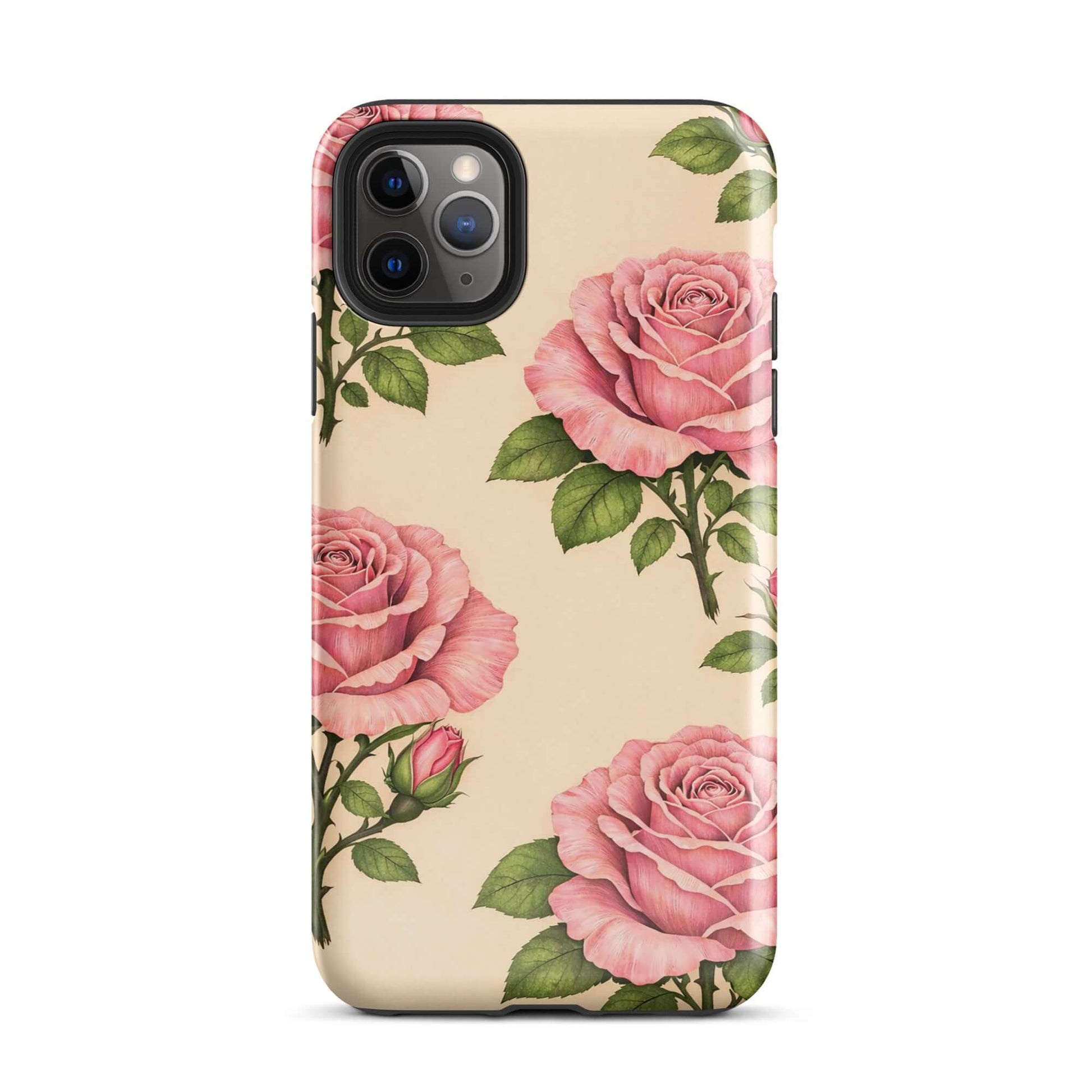 Phone Case with pink roses on cream background, iPhone protection