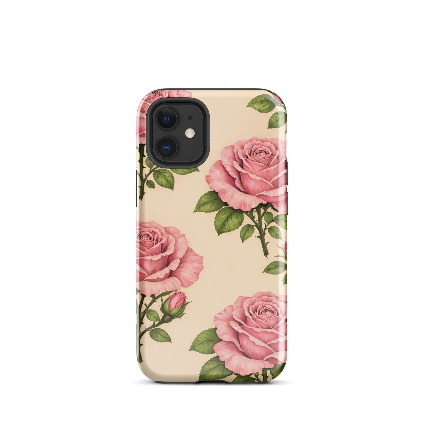 Phone Case for iPhone with pink roses on cream background, elegant floral design.