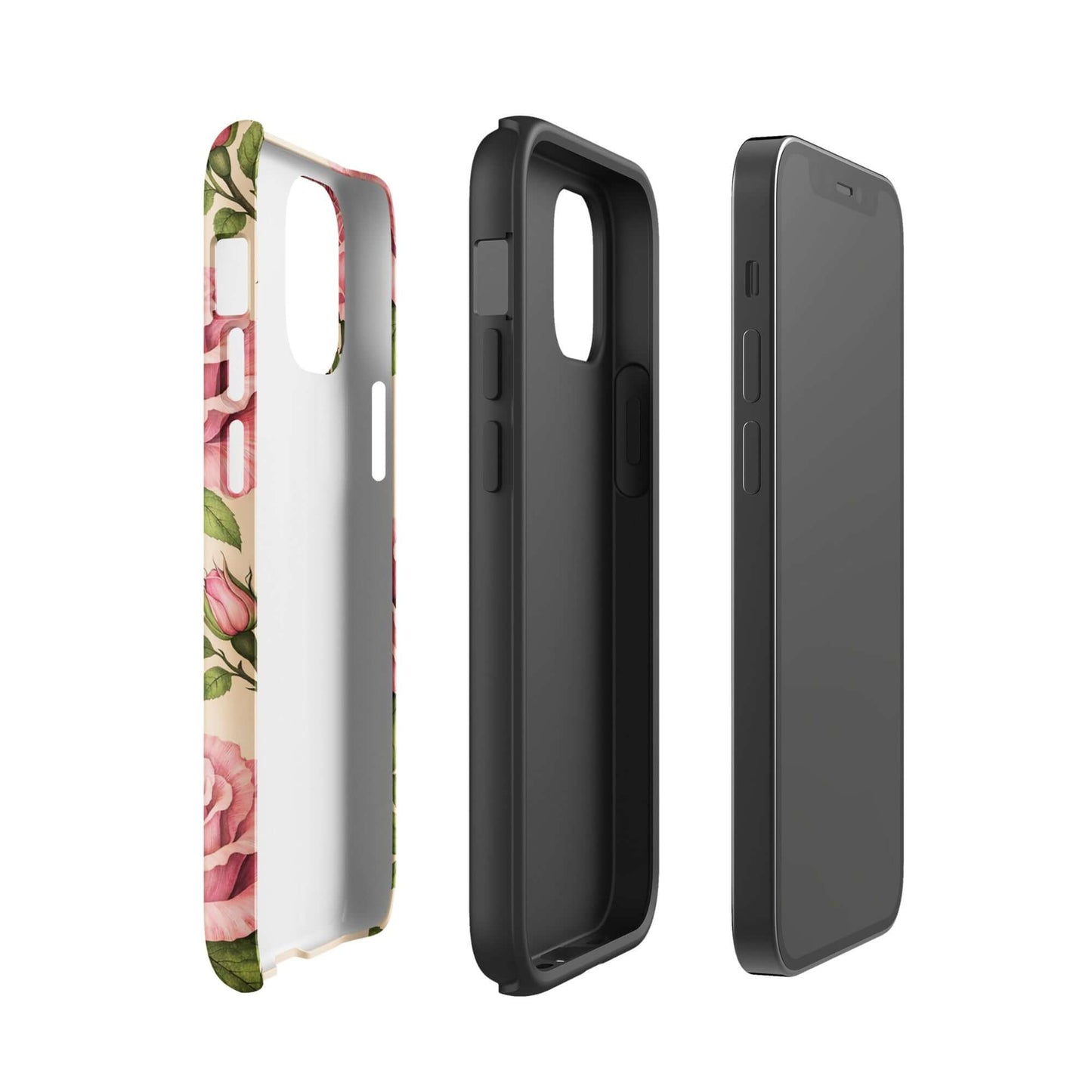 Phone Case for iPhone with pink roses and warm cream design, featuring floral beauty and protection.