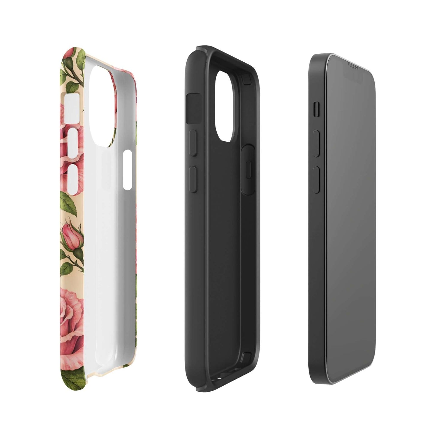 Phone Case for iPhone with pink roses and cream elegance, showcasing floral design and everyday protection.