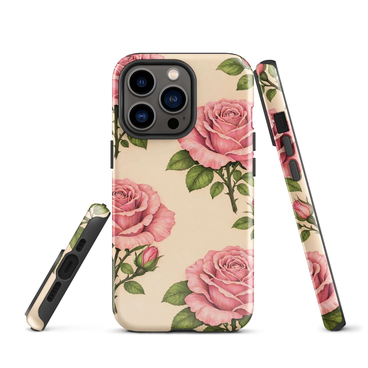 Phone Case for iPhone with pink roses on warm cream background