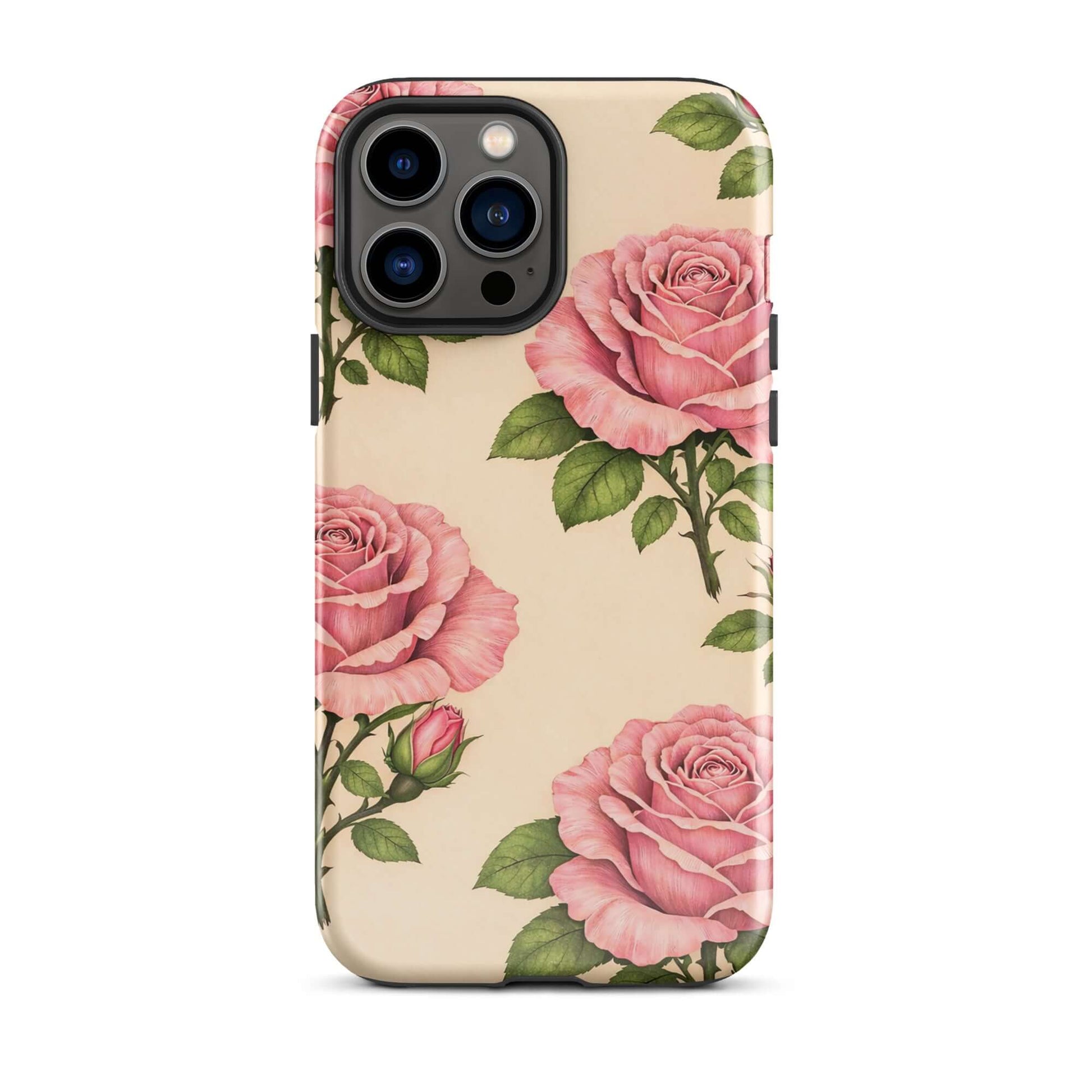 Phone Case for iPhone featuring pink roses on cream background