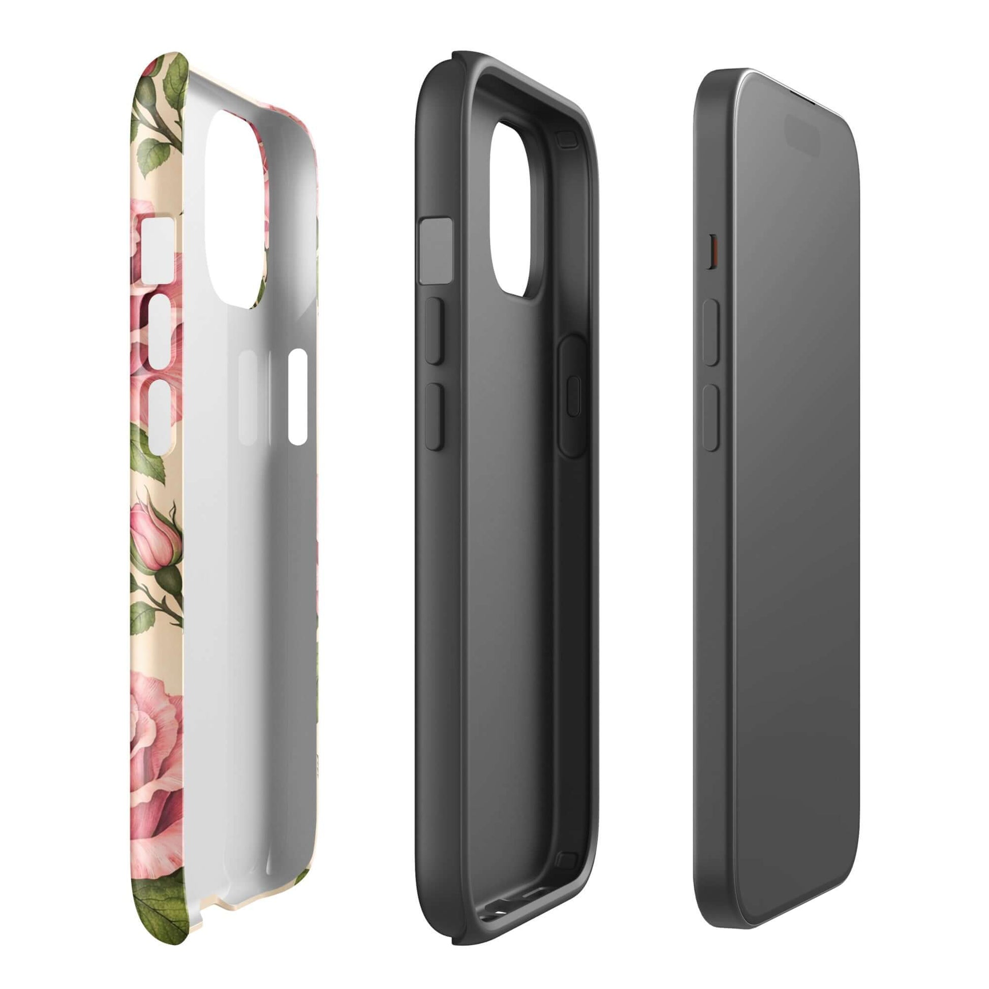 Phone Case - iPhone Pink Rose Garden with Cream Elegance, floral protection design