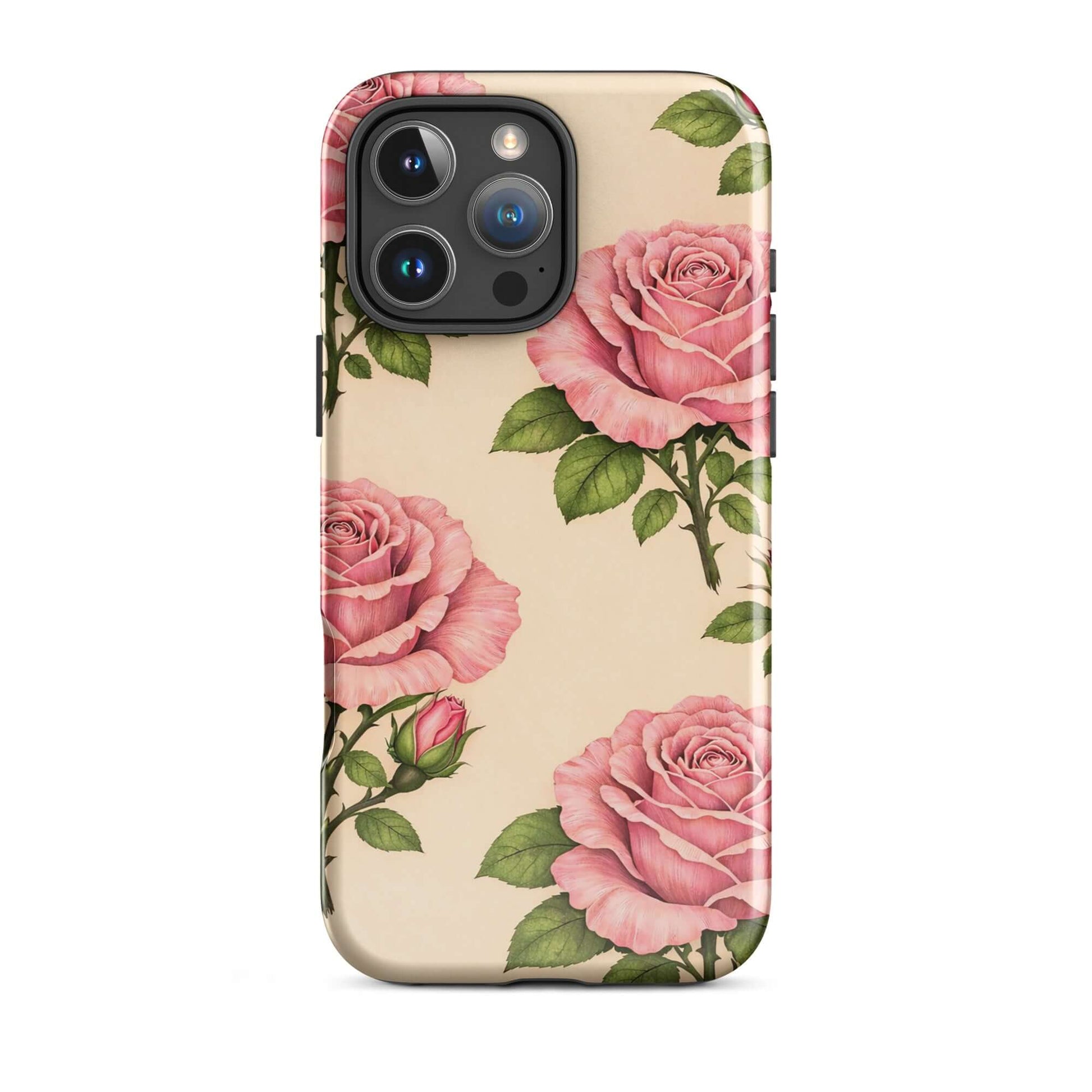 Phone Case with pink roses on cream background designed for iPhone
