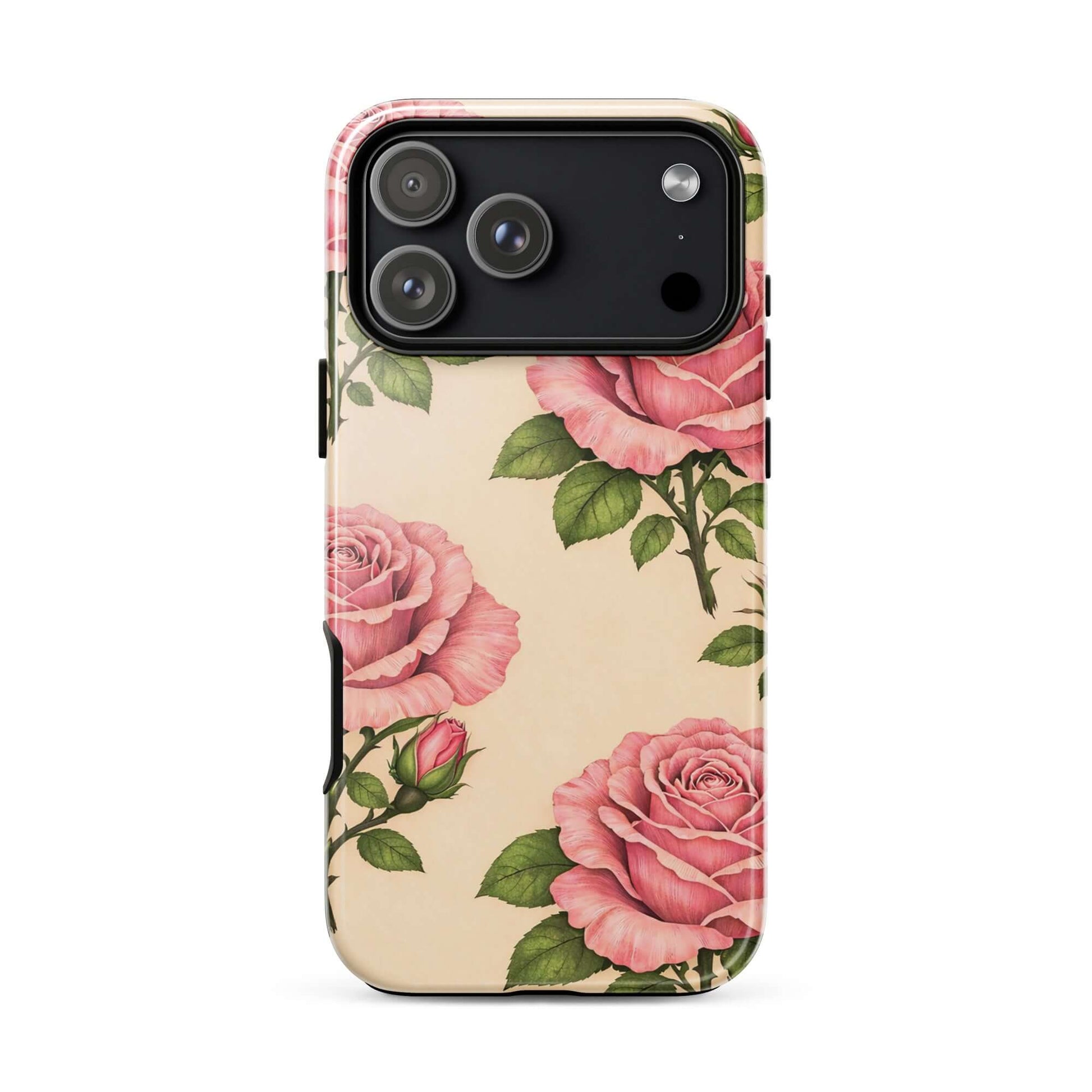 Phone Case featuring pink roses on cream background for iPhone, combining floral elegance with everyday protection.