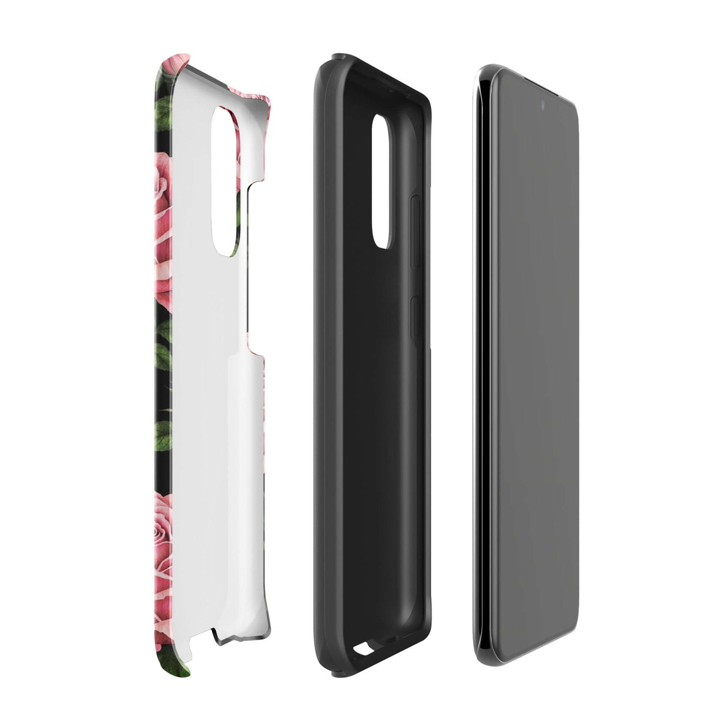 Phone Case for Samsung Galaxy with pink rose design showing tough protective layers