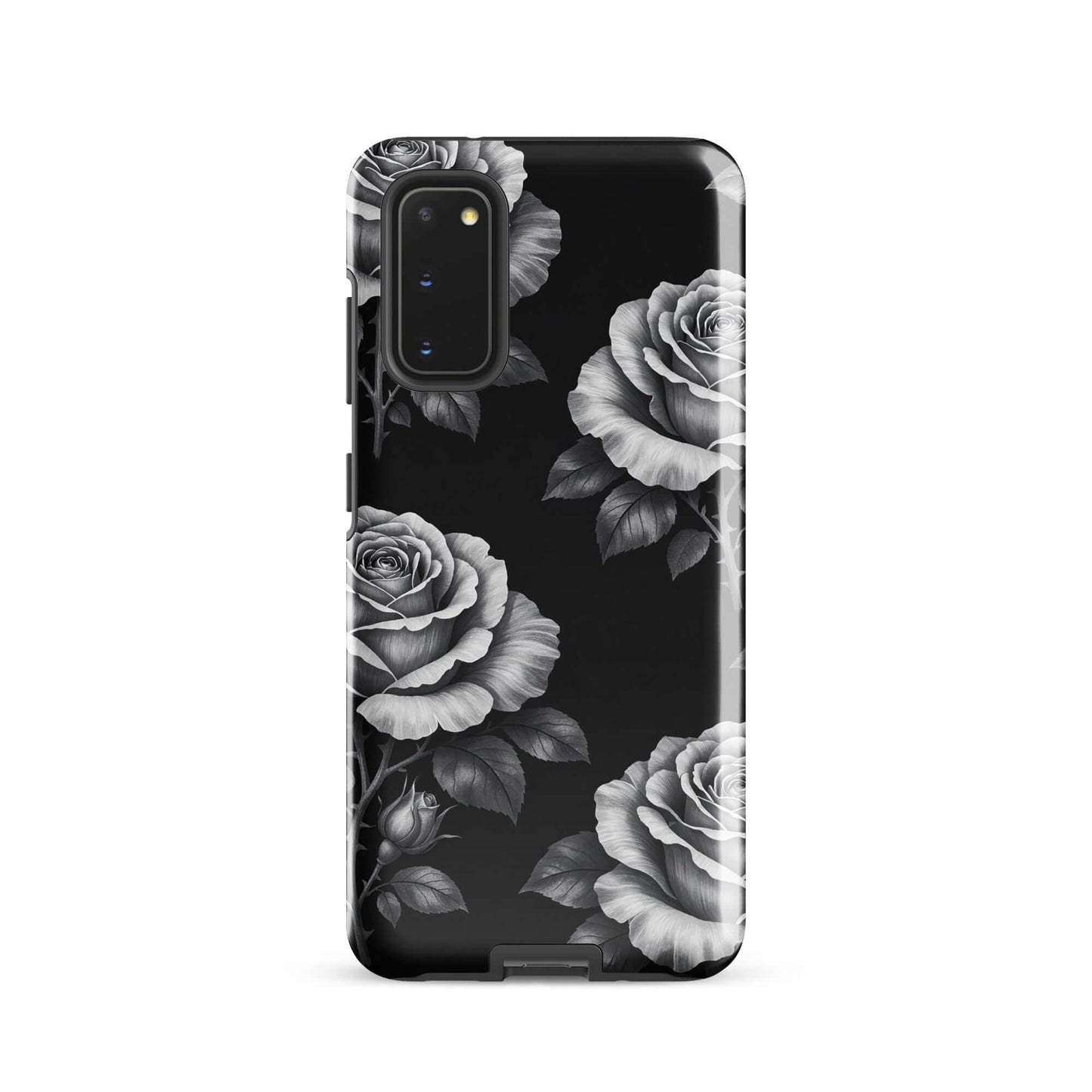 Phone Case for Samsung Galaxy features elegant rose design on black background - Rose Garden Tough Case with floral charm.