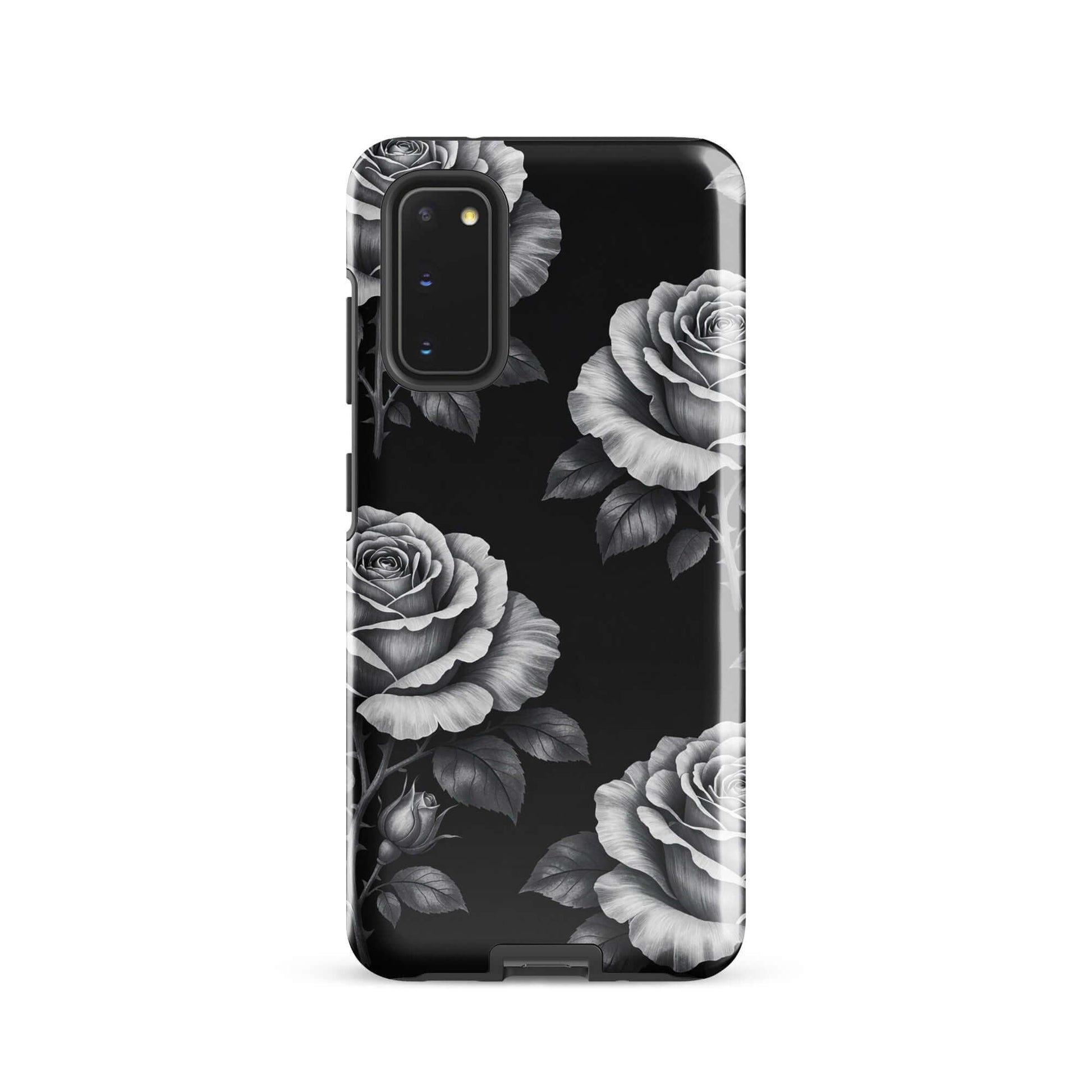 Phone Case for Samsung Galaxy features elegant rose design on black background - Rose Garden Tough Case with floral charm.