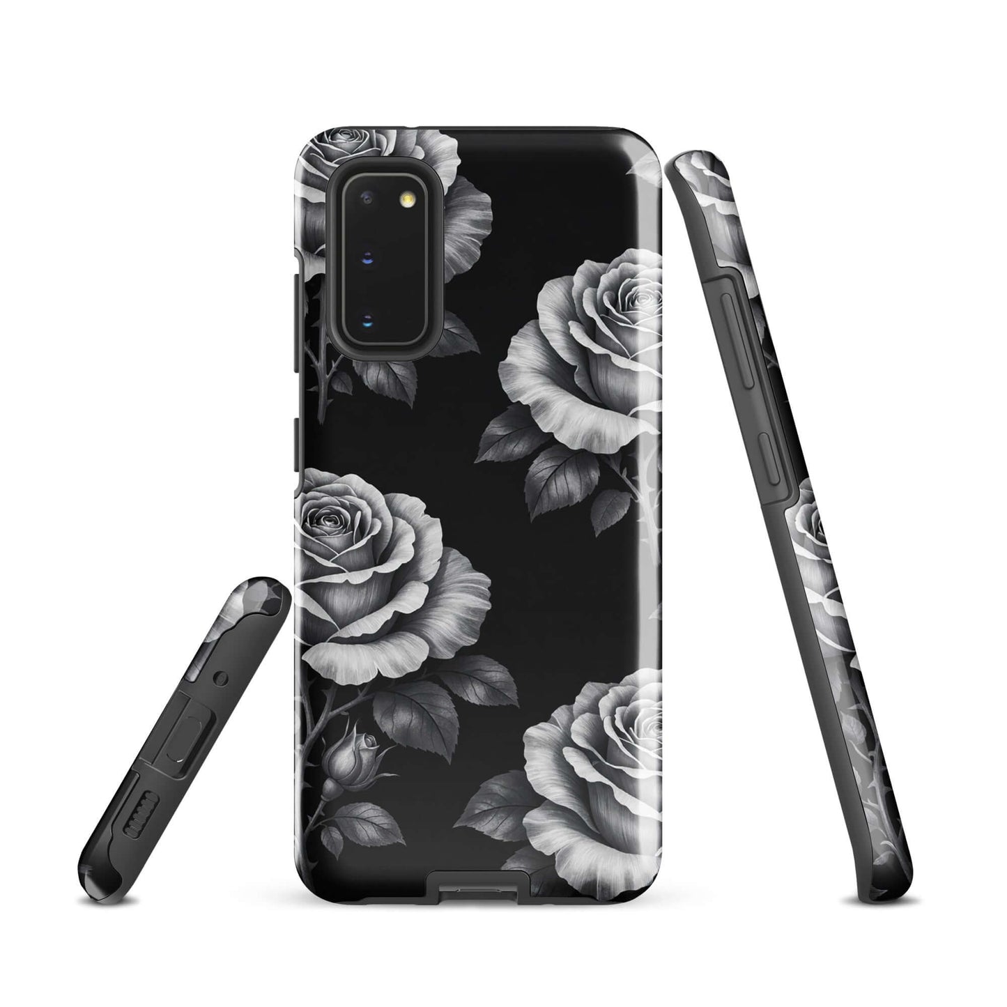 Phone Case for Samsung Galaxy: Rose Garden Tough Case with floral rose pattern on black background
