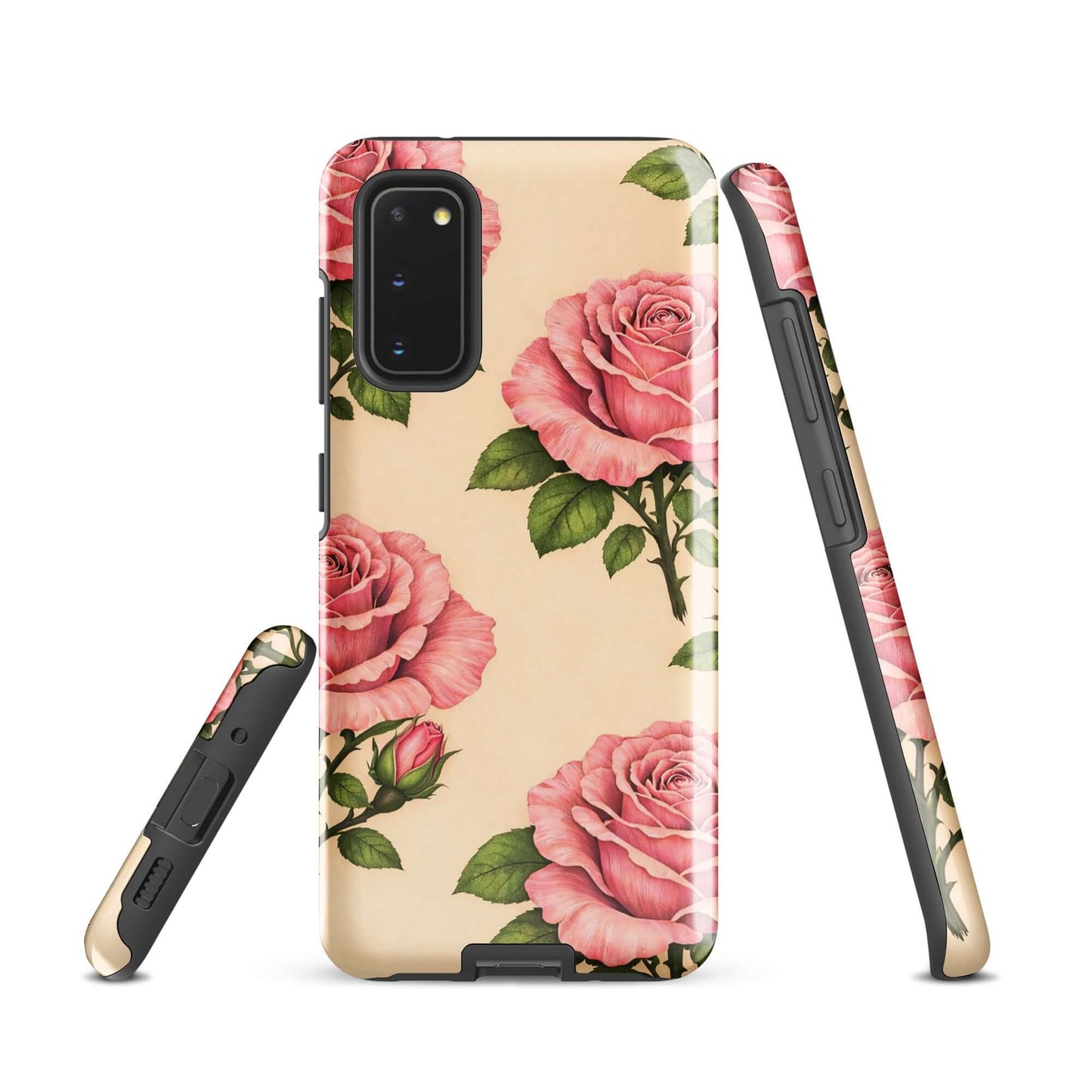 Phone Case for Samsung Galaxy with pink rose and cream floral design.