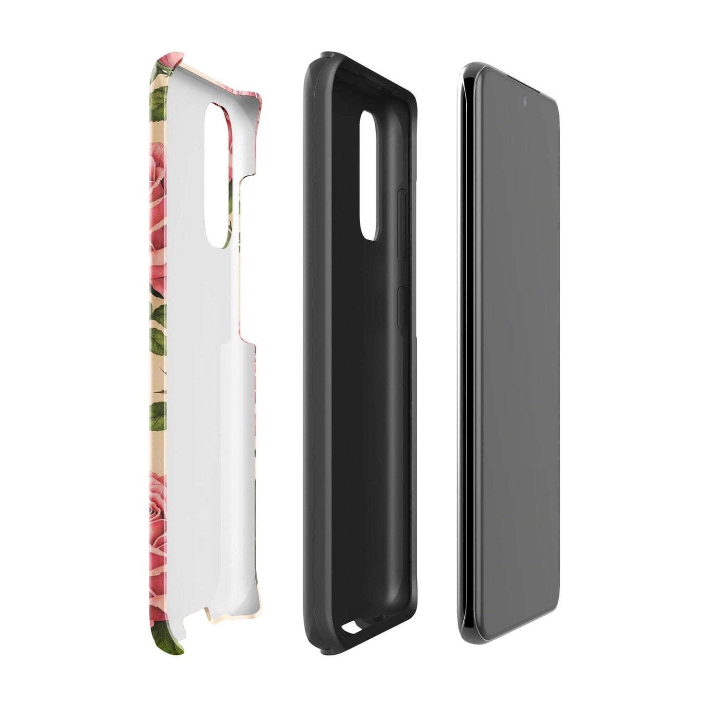 Phone Case for Samsung Galaxy featuring pink rose design on cream background, showcasing elegant floral protection.
