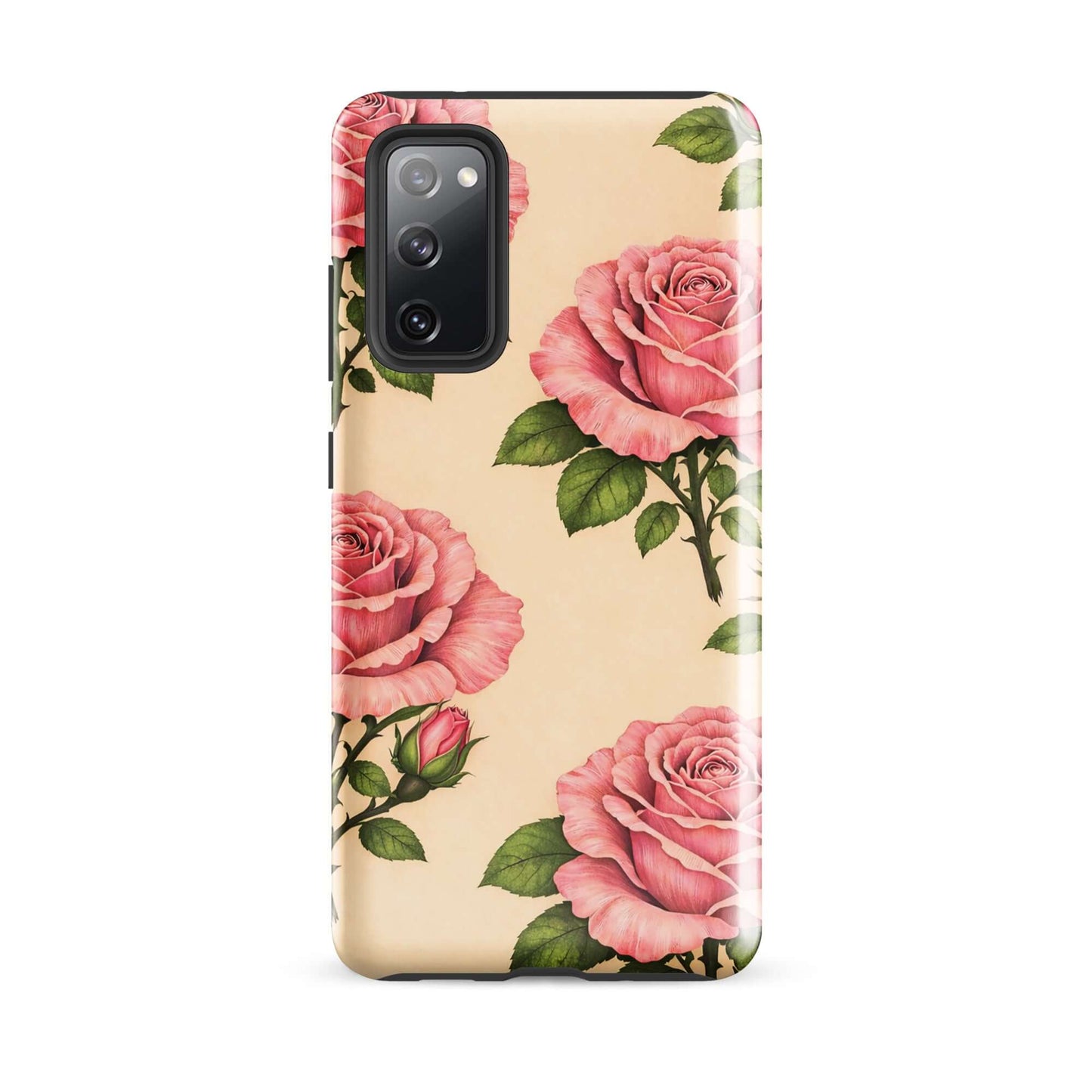 Phone Case for Samsung Galaxy with pink roses on cream background, elegant and protective design for everyday use