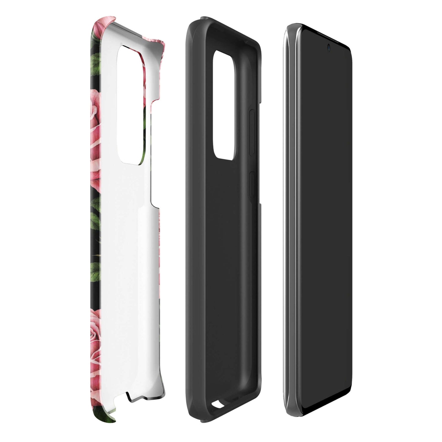 Phone Case for Samsung Galaxy in pink rose garden design with tough protection, showcasing floral charm and elegant pencil-stencil roses.