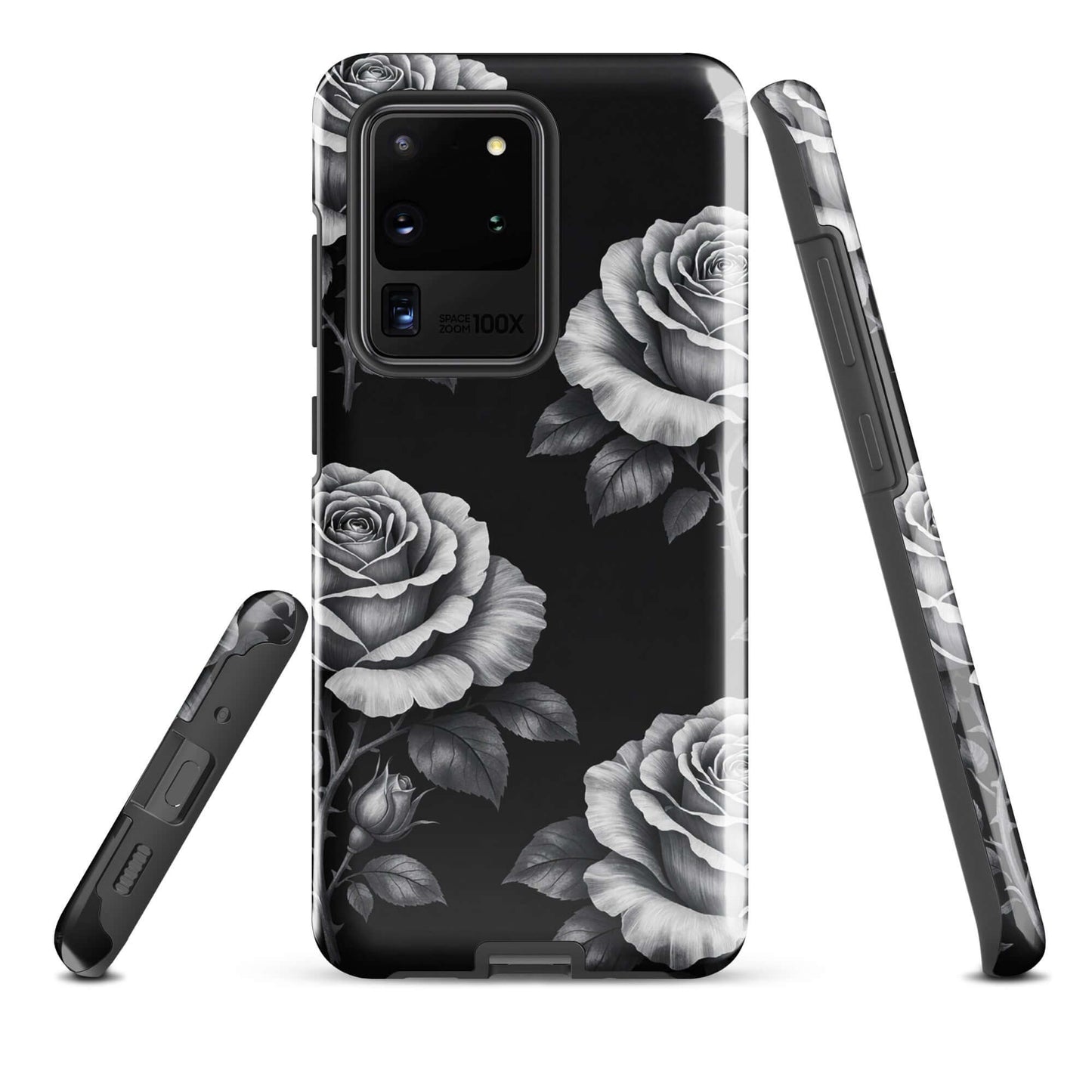 Rose Garden Tough Phone Case for Samsung Galaxy with floral design on black background