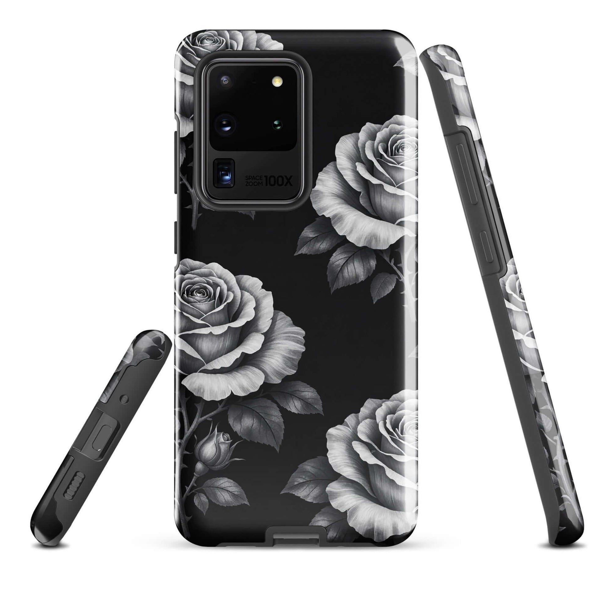 Rose Garden Tough Phone Case for Samsung Galaxy with floral design on black background