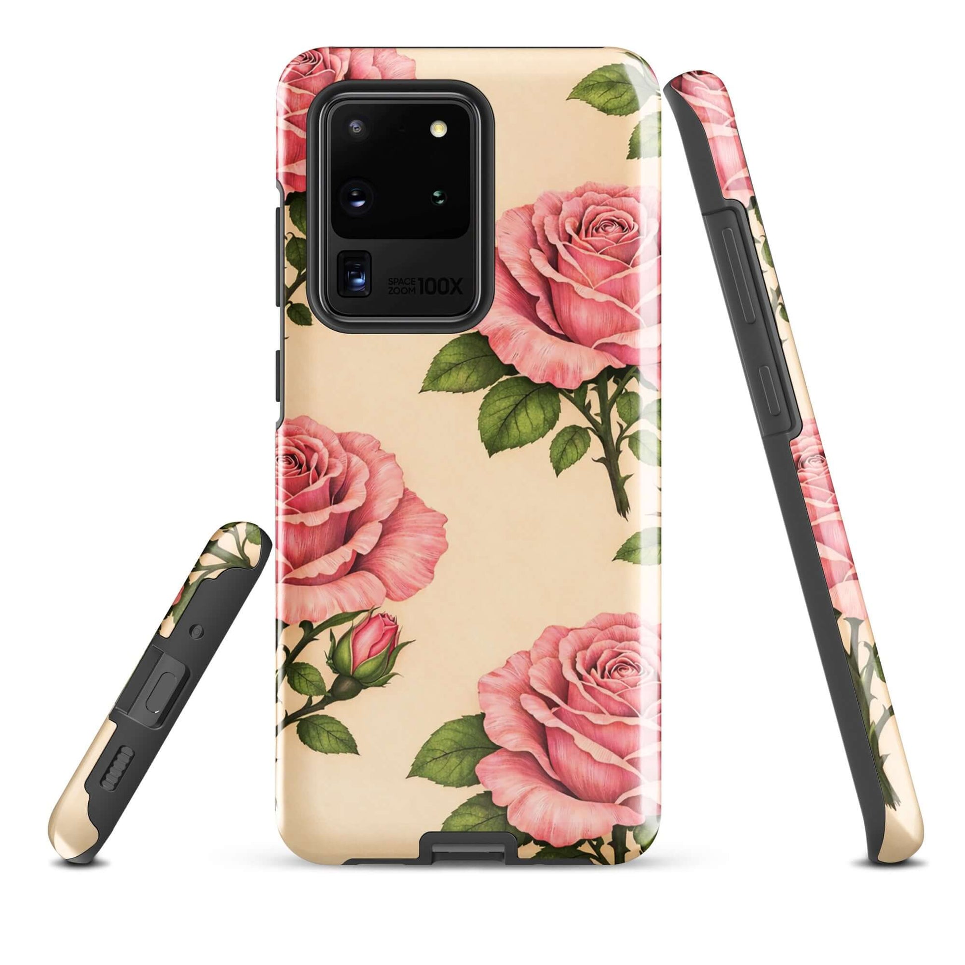 Phone Case for Samsung Galaxy with pink rose and cream design