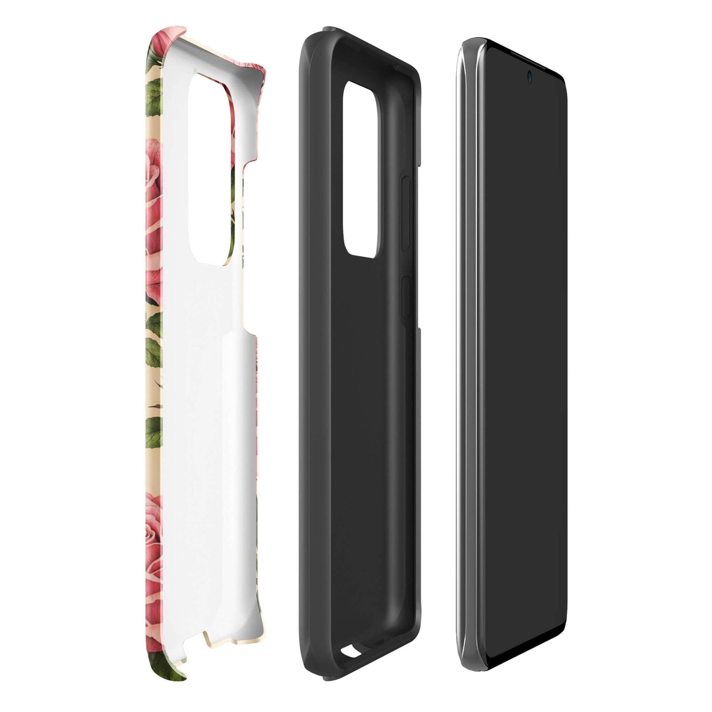 Phone Case for Samsung Galaxy with pink rose design and cream background, showcasing protection and elegant style.