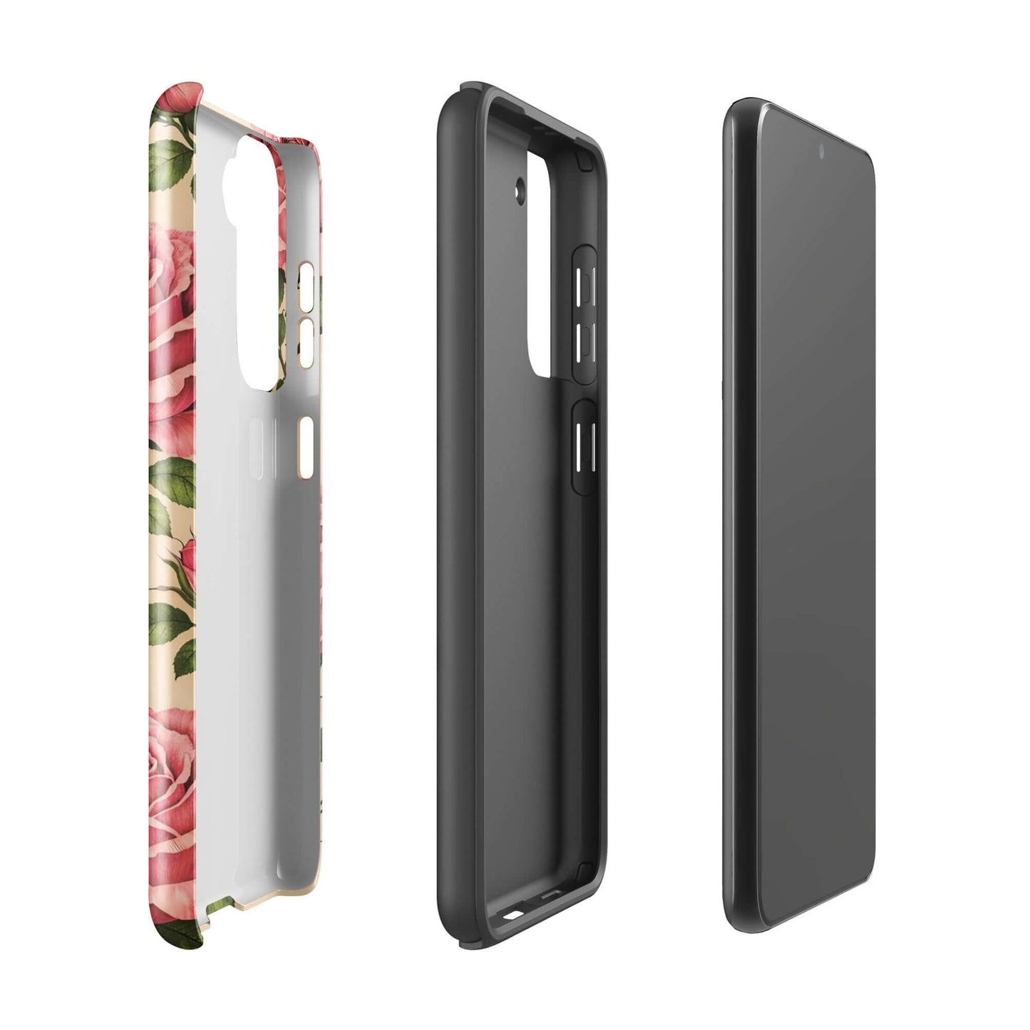 Phone Case for Samsung Galaxy: Pink Rose with Warm Cream Elegance, displaying floral design with protective features.