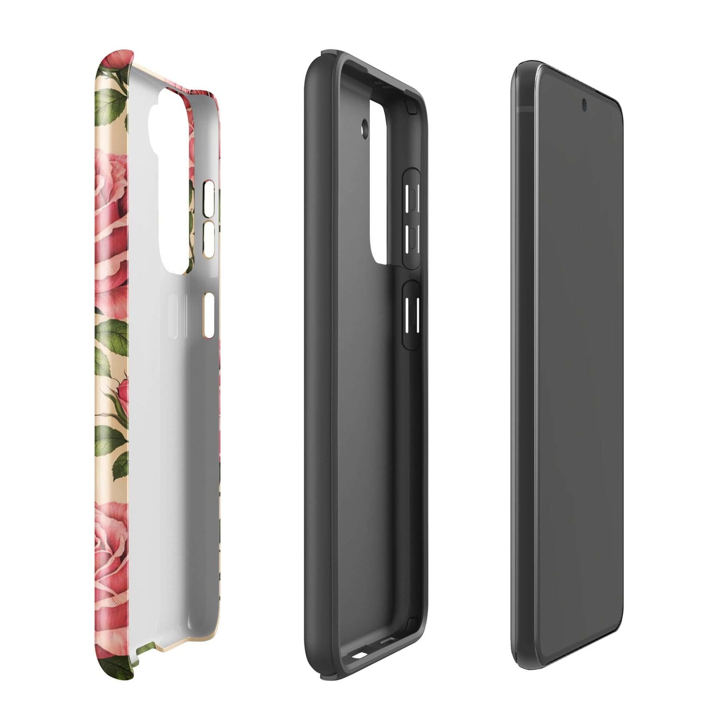 Phone Case for Samsung Galaxy with pink rose and warm cream design for elegant floral protection.