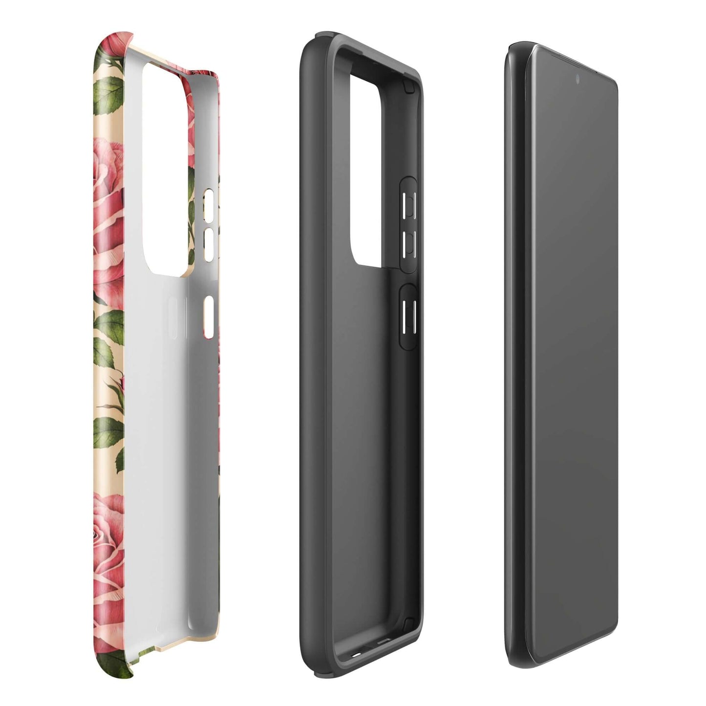 Phone Case for Samsung Galaxy featuring pink rose design on warm cream, showcasing floral elegance and phone protection.
