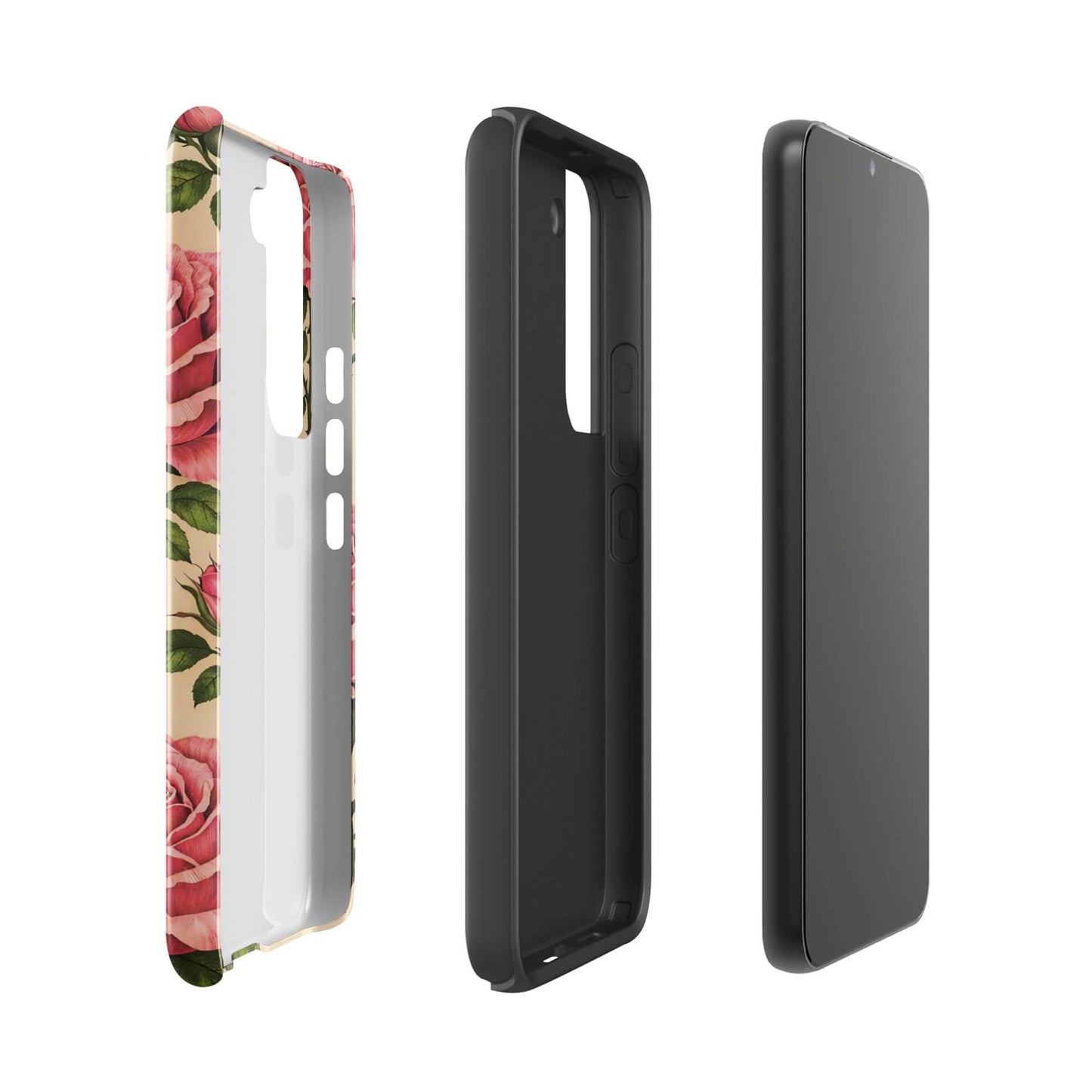 Phone Case for Samsung Galaxy with pink rose design on cream background, offering floral beauty and protection.