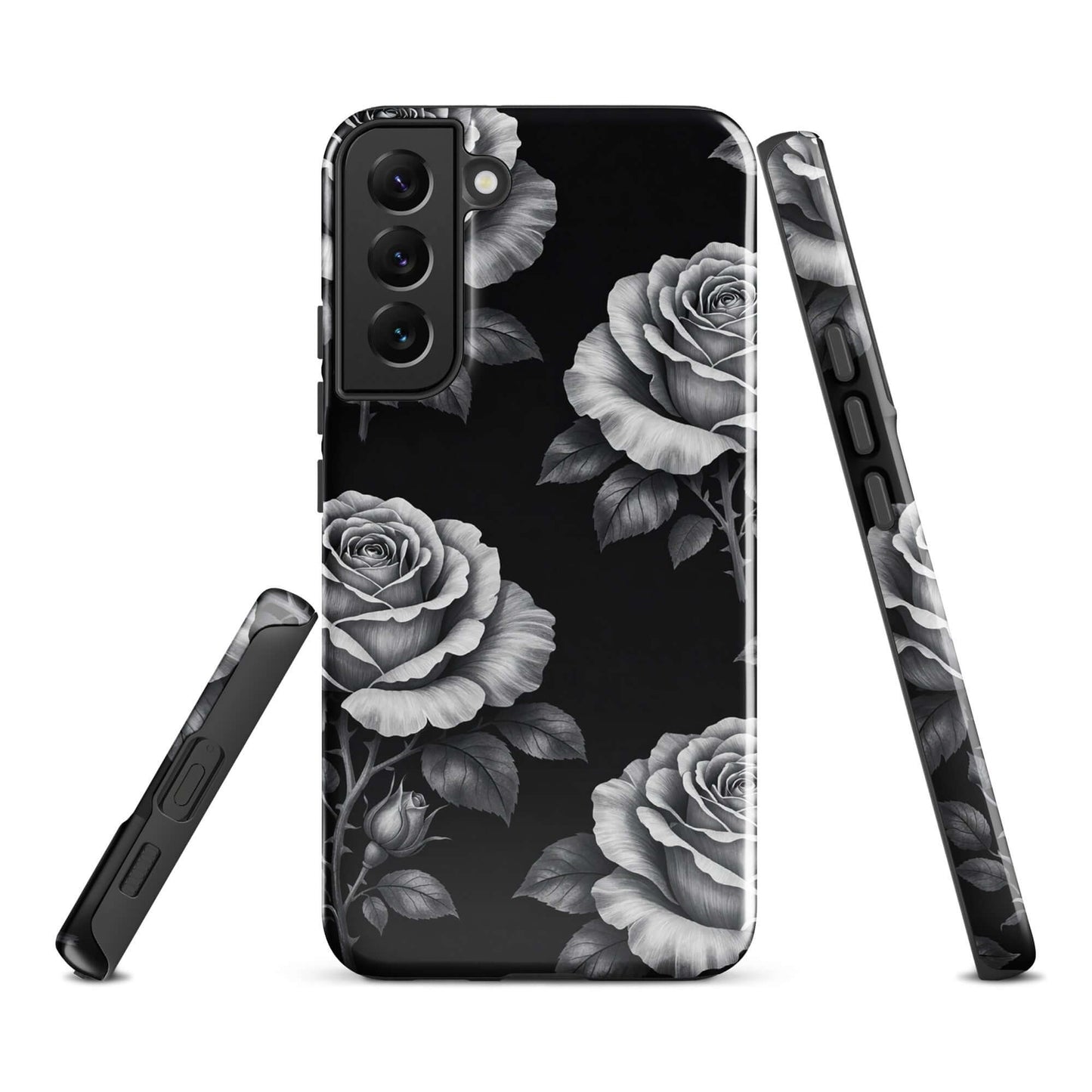 Phone Case for Samsung Galaxy with rose garden design on black background