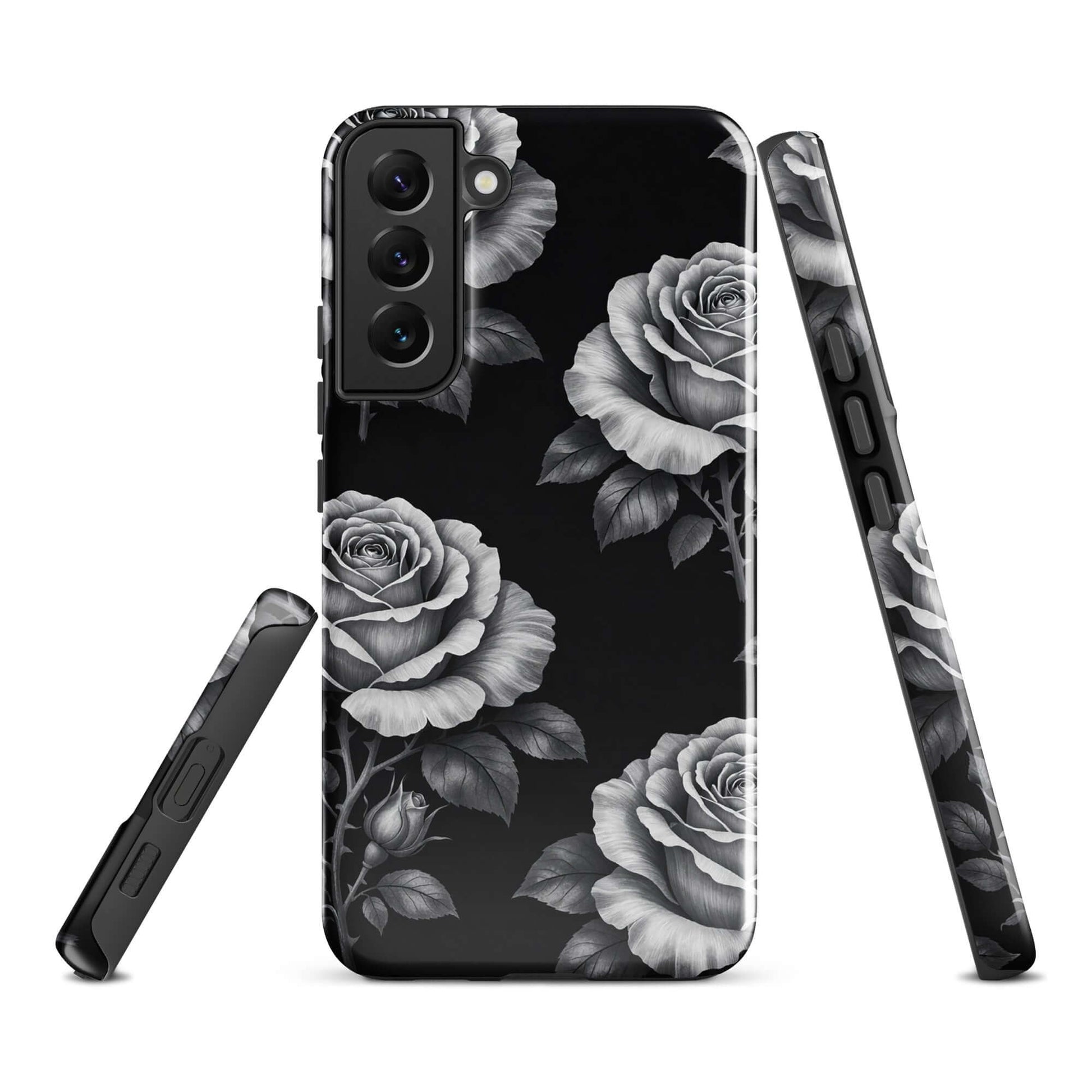 Phone Case for Samsung Galaxy with rose garden design on black background