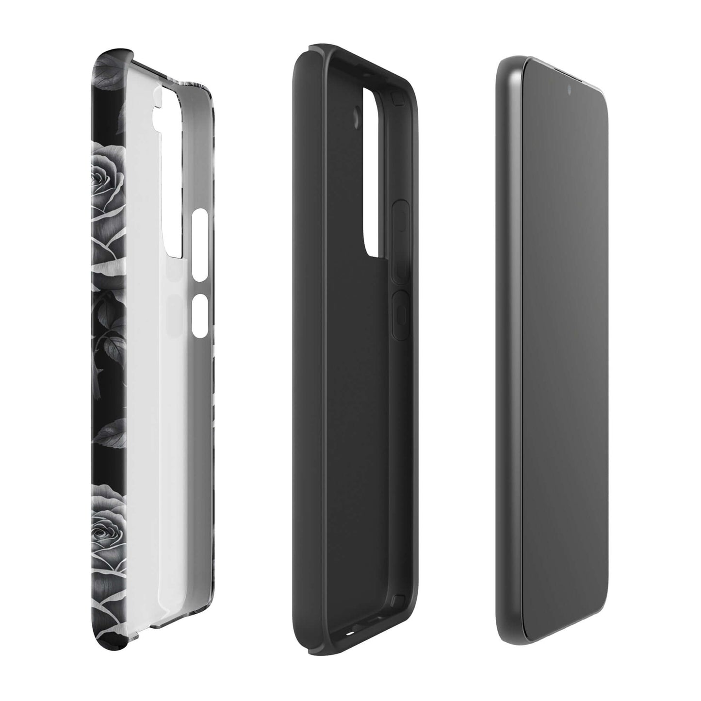 Phone Case for Samsung Galaxy: Rose Garden Tough Case with floral rose design against black background