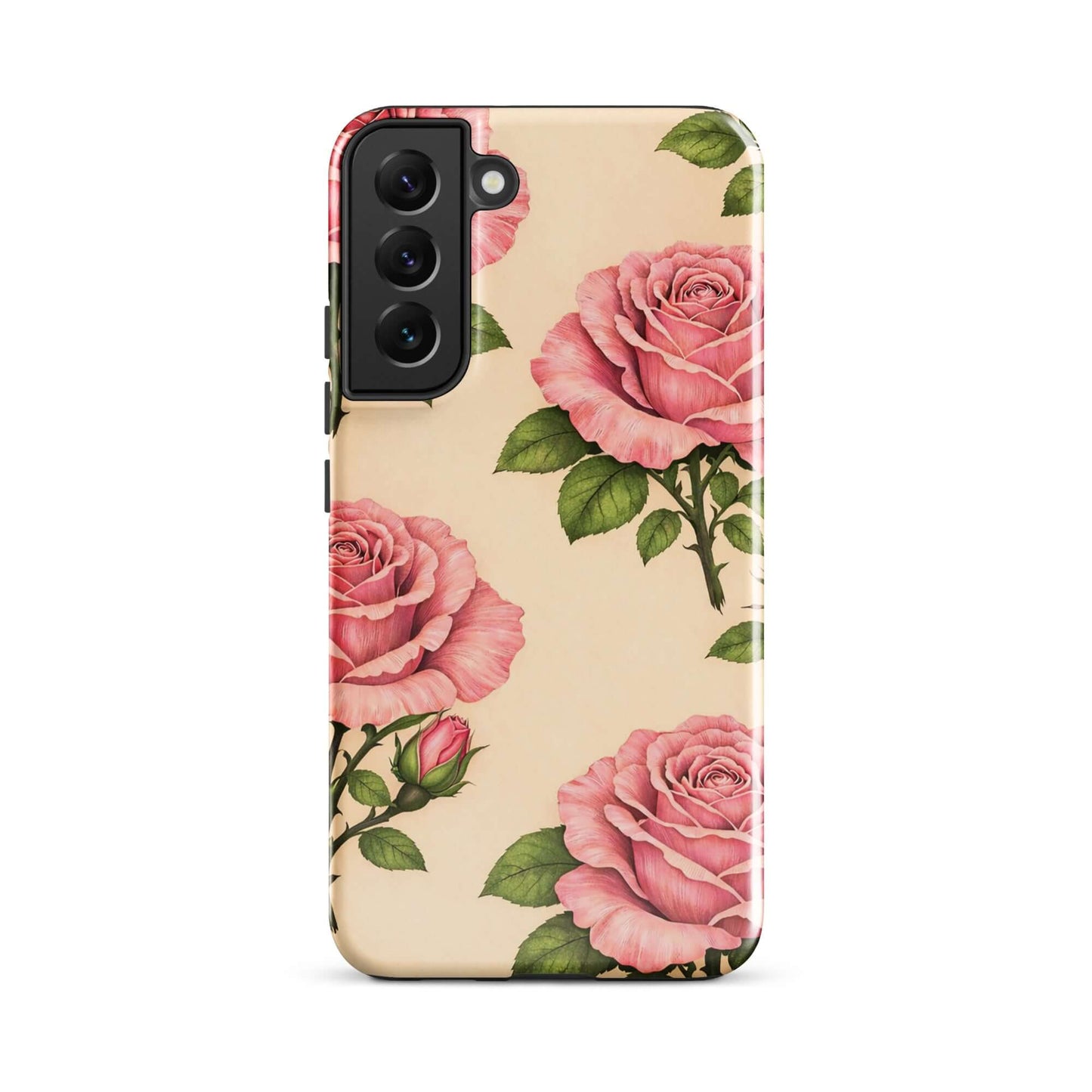 Phone Case for Samsung Galaxy with pink roses on cream background