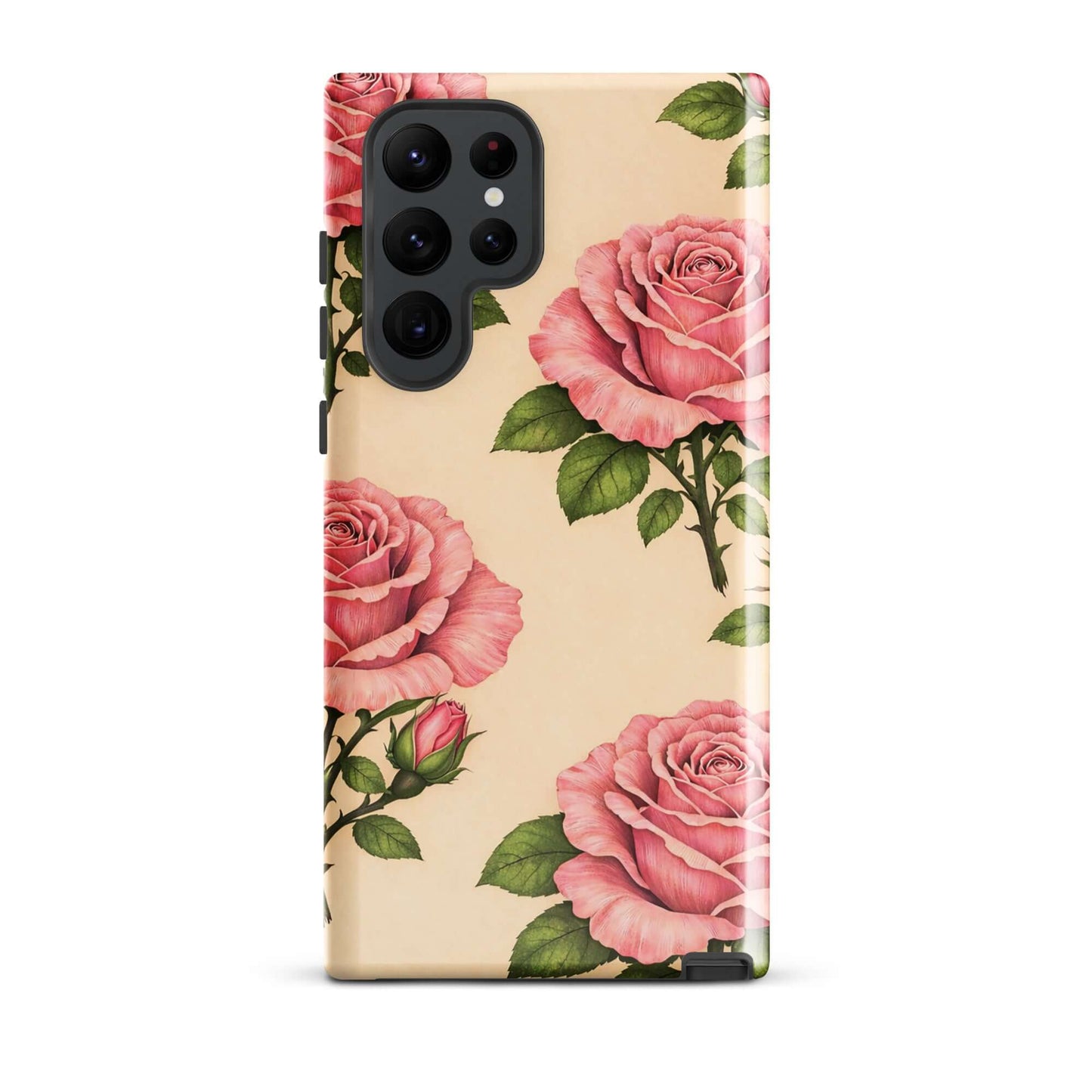 Phone Case for Samsung Galaxy with pink rose design on cream background
