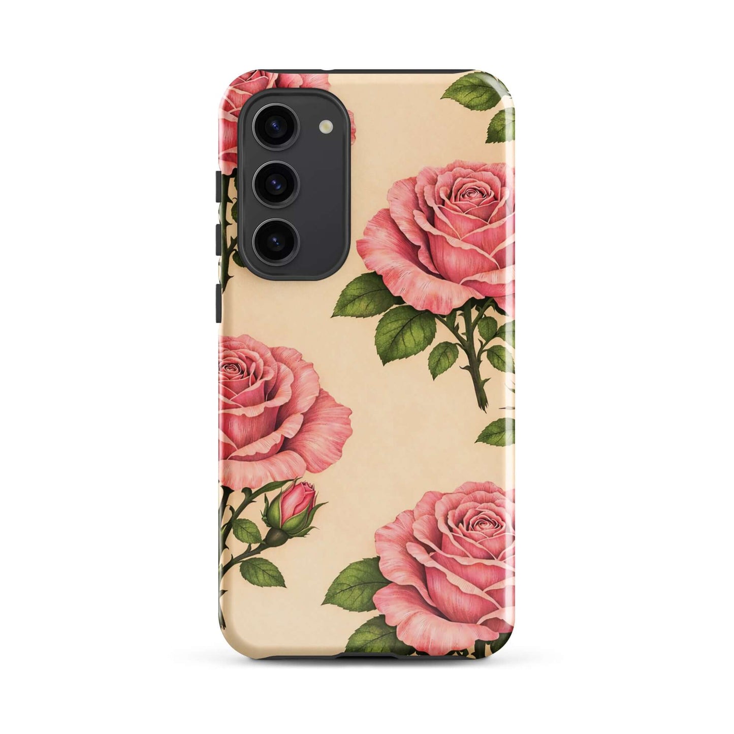 Phone Case for Samsung Galaxy featuring pink roses on warm cream background with elegant design
