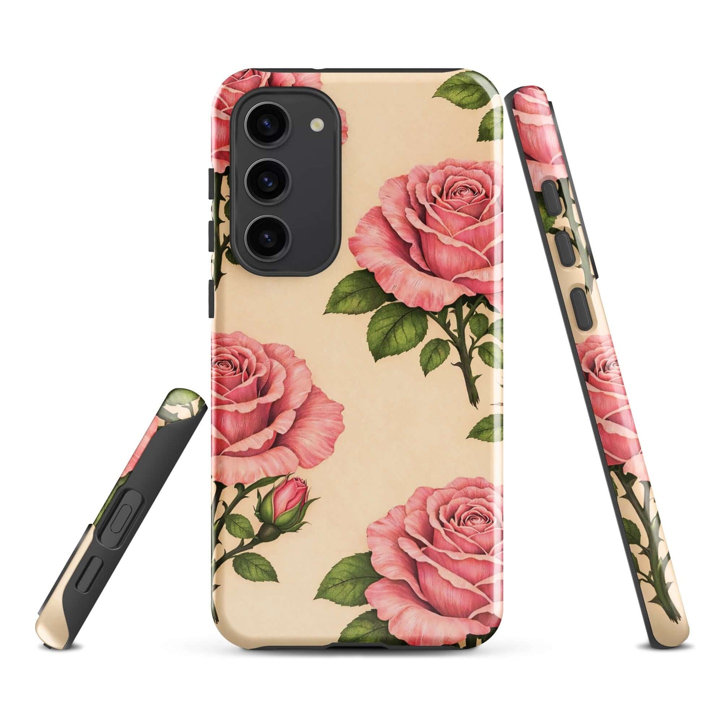 Phone Case for Samsung Galaxy featuring pink roses and cream background
