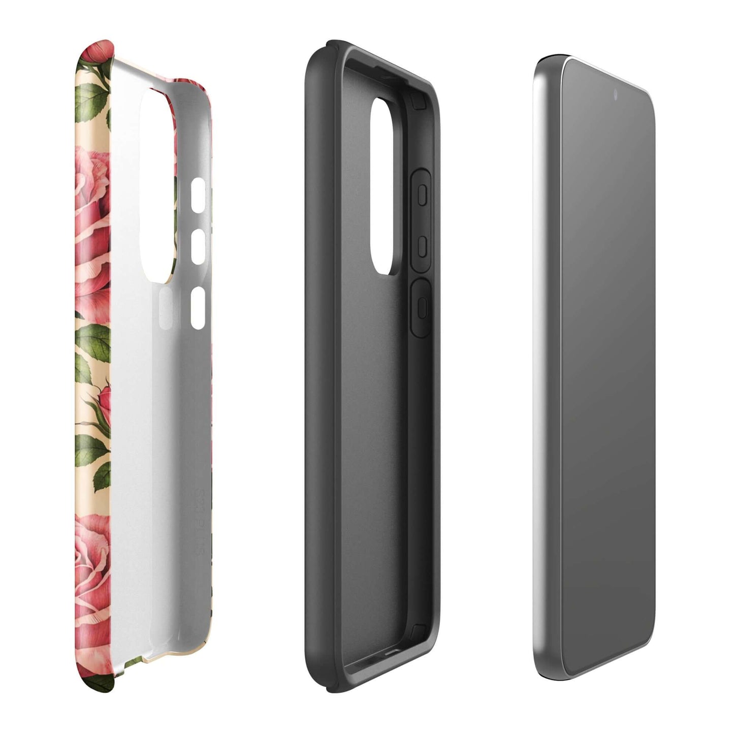 Phone Case for Samsung Galaxy with pink rose design on cream background showcasing floral pattern and vibrant colors.