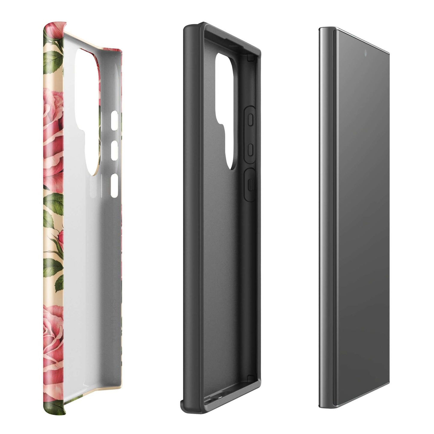 Side views of Phone Case for Samsung Galaxy with pink rose and cream design
