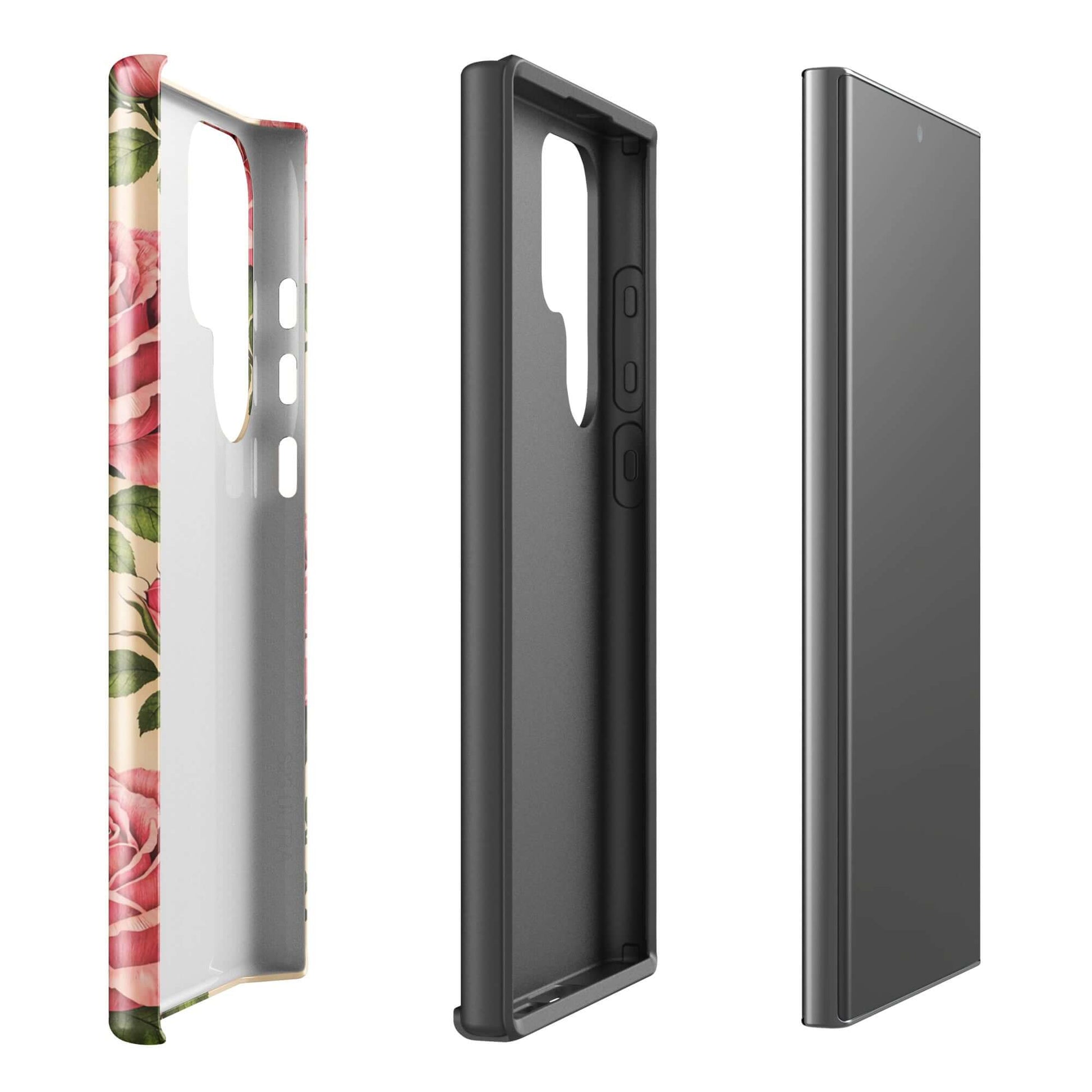 Side views of Phone Case for Samsung Galaxy with pink rose and cream design