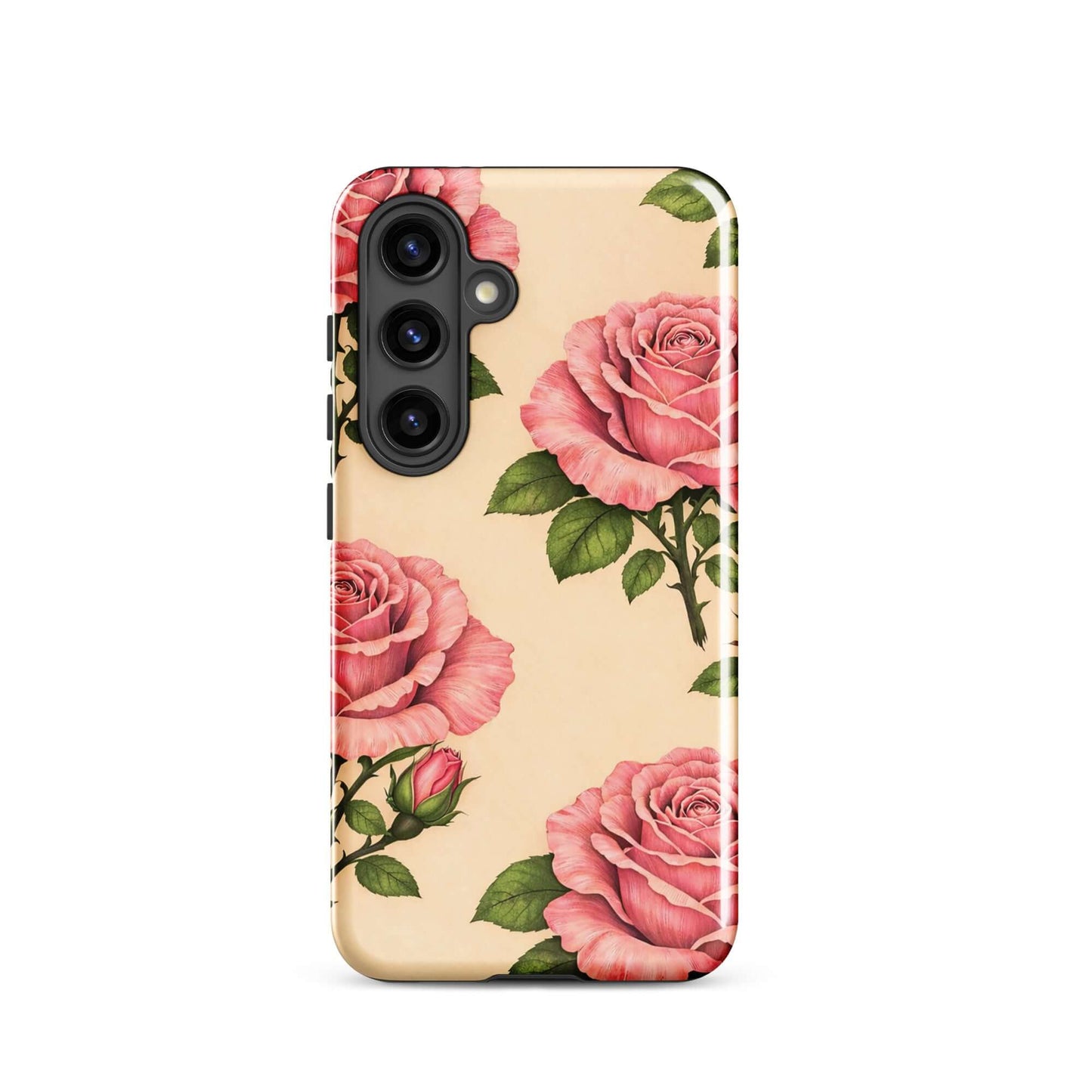 Phone Case with pink roses on cream background for Samsung Galaxy, offering elegant floral protection with a playful yet sophisticated design.