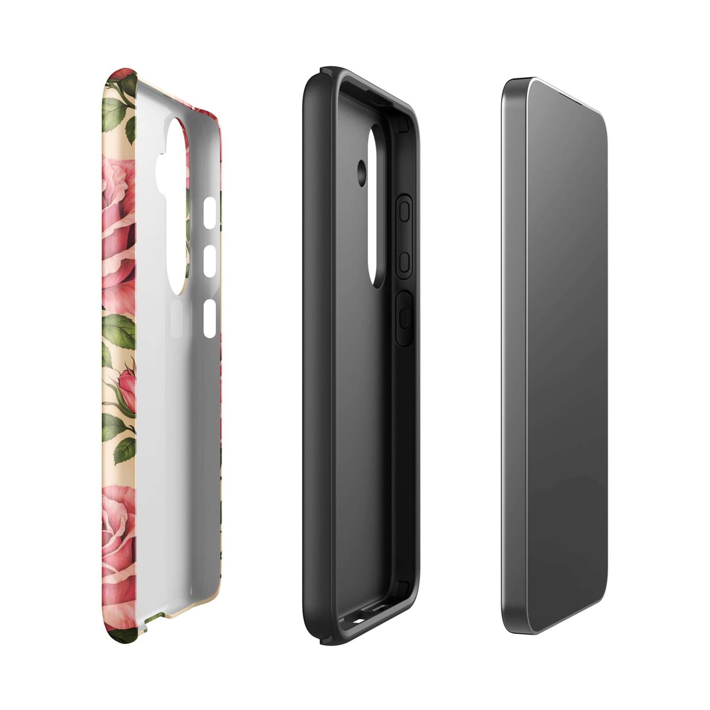 Phone Case for Samsung Galaxy with pink rose design on warm cream, featuring floral beauty and durable protection.