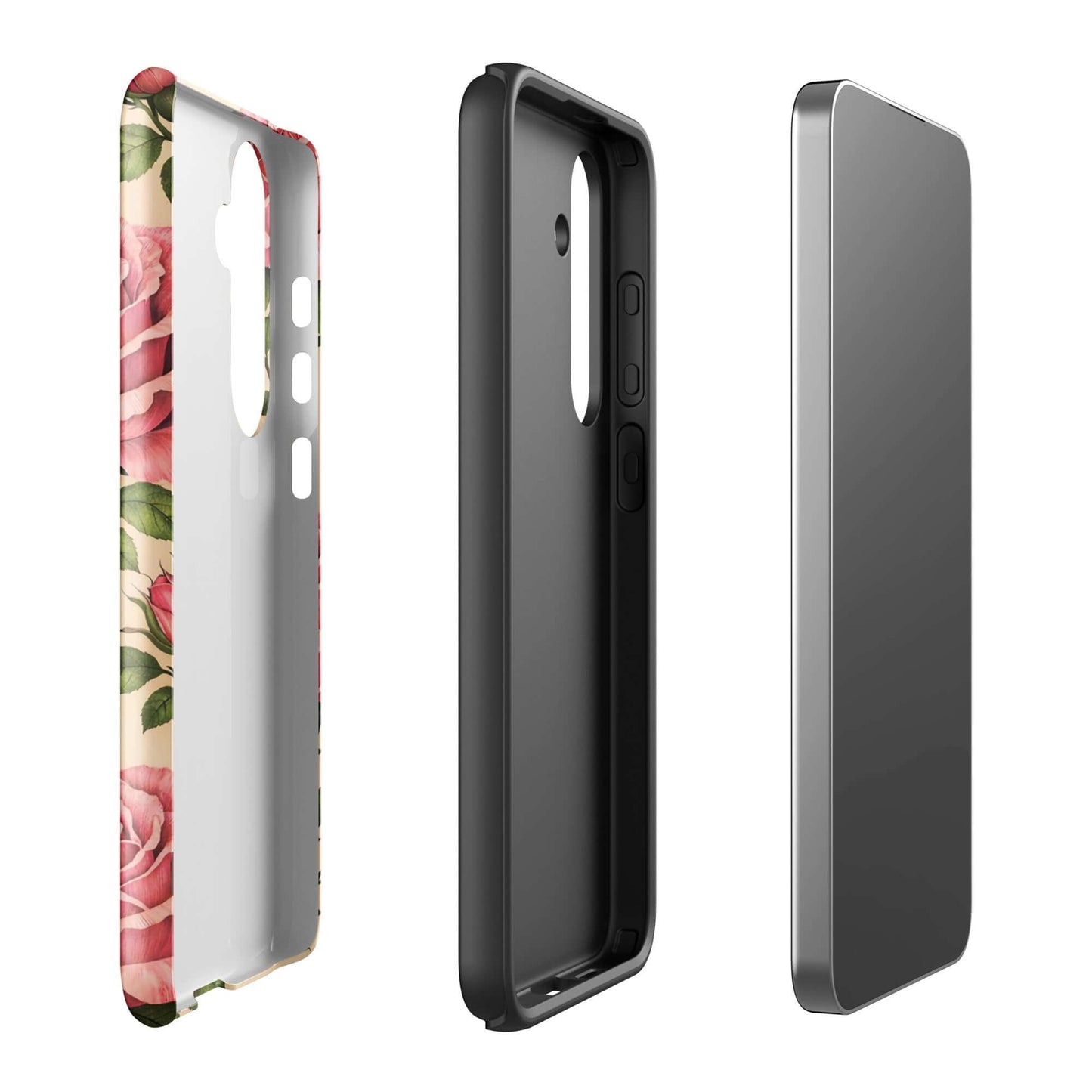 Phone Case for Samsung Galaxy with pink roses on cream background, featuring elegant floral design for stylish protection.