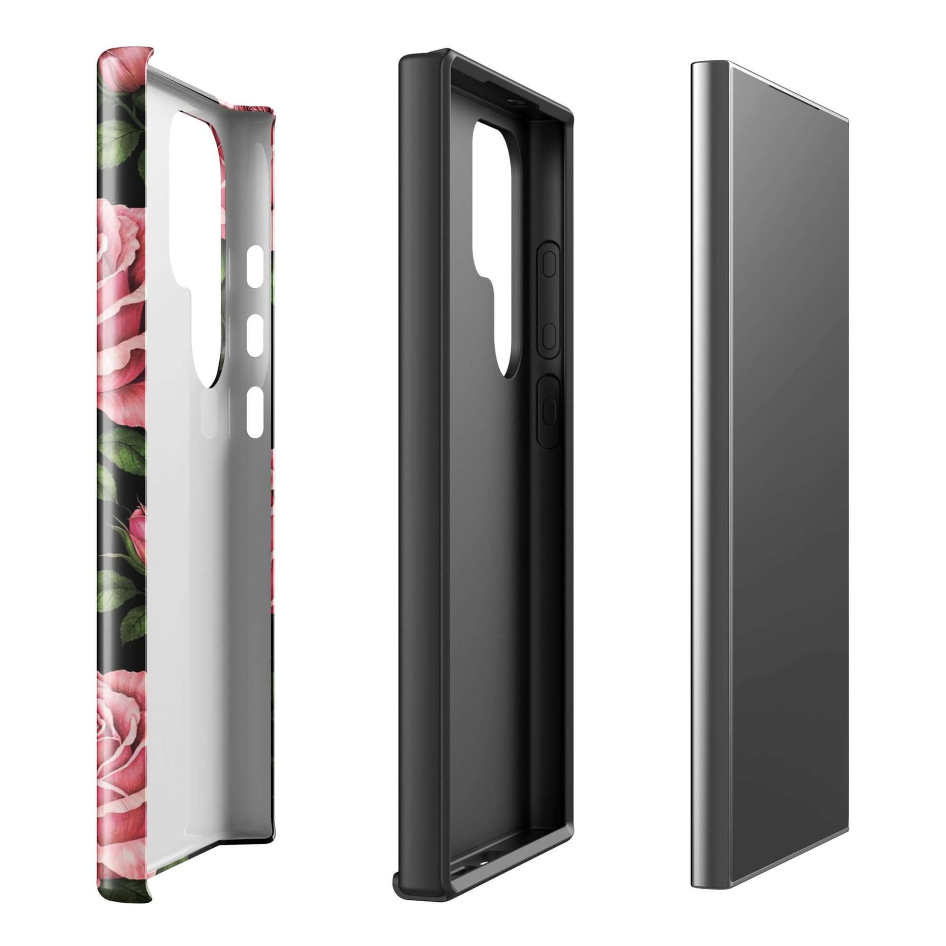 Phone Case for Samsung Galaxy with pink rose garden design, tough protective cover, floral charm rose pattern.