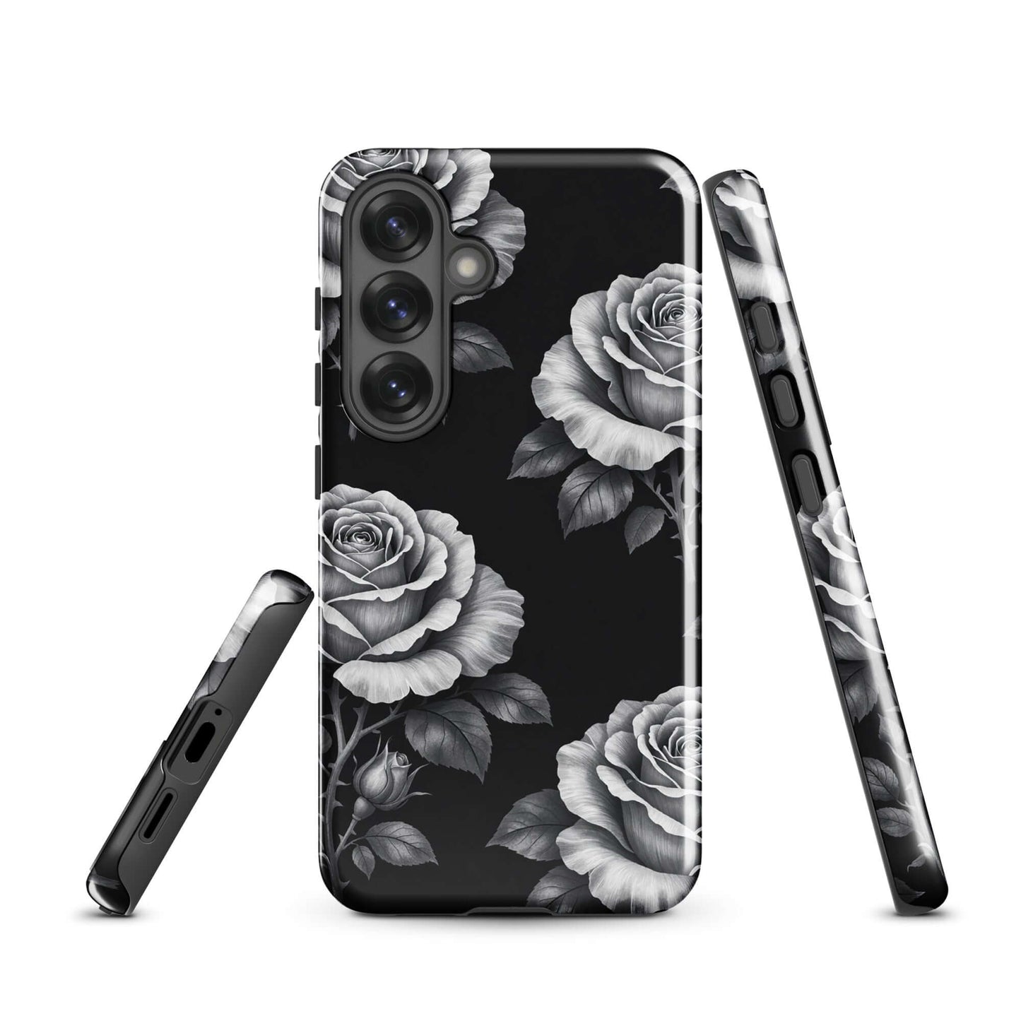 Phone Case for Samsung Galaxy with rose garden design on black background