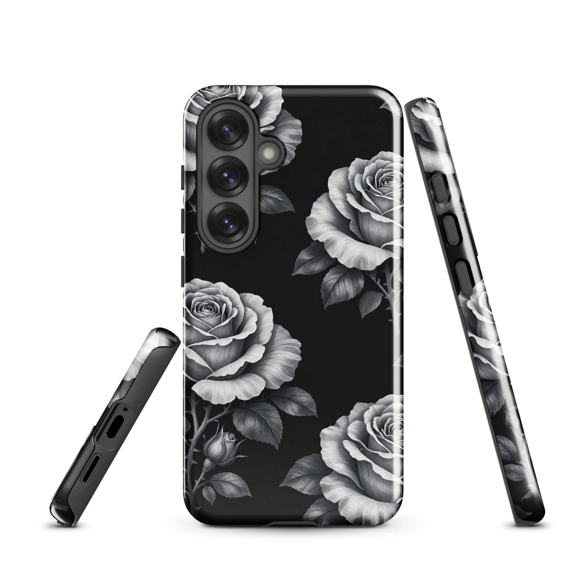 Phone Case for Samsung Galaxy with rose garden design on black background
