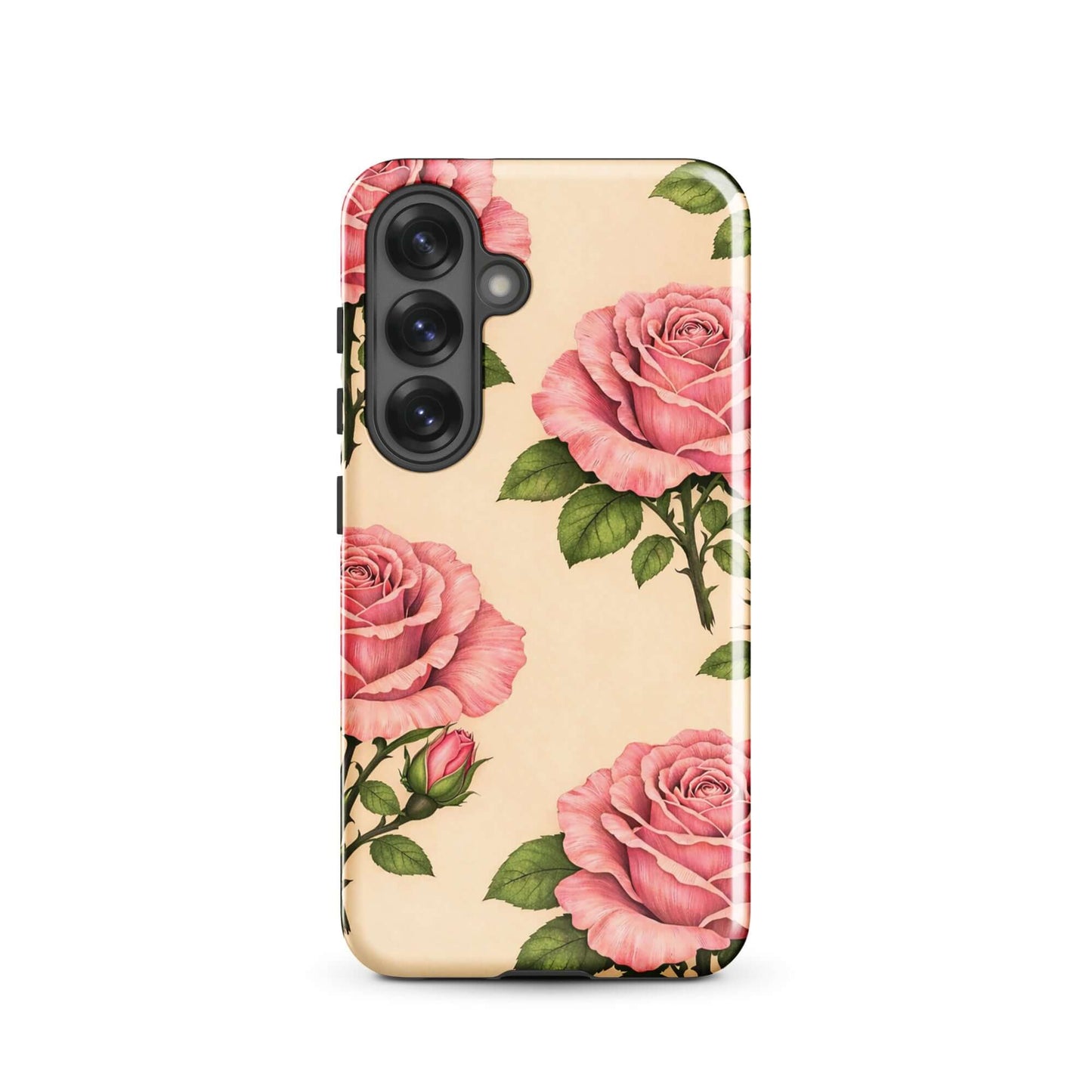 Phone Case for Samsung Galaxy with pink roses on cream background