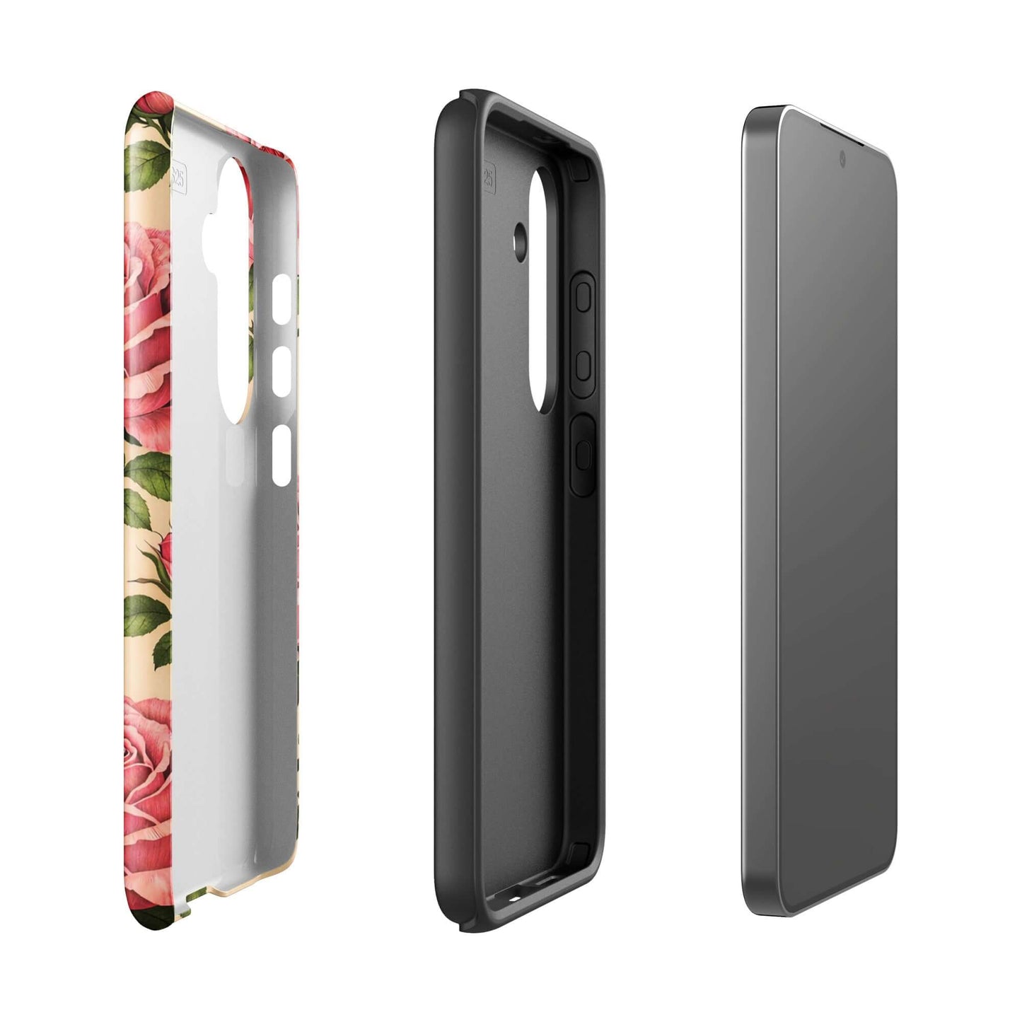 Phone Case for Samsung Galaxy featuring pink rose design on cream background, offering style and protection with floral elegance.